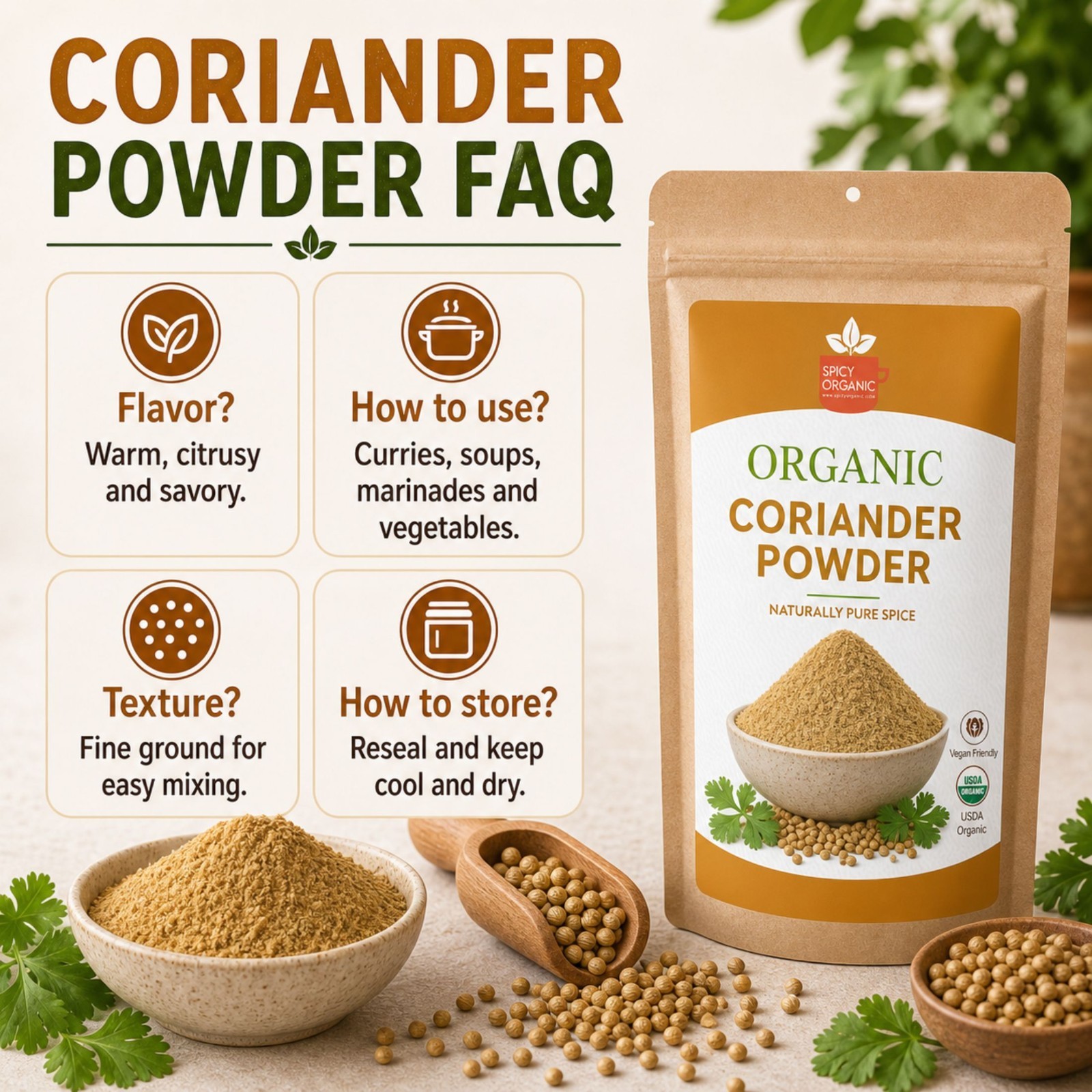 Spicy Organic Coriander Powder 16 oz | USDA Organic