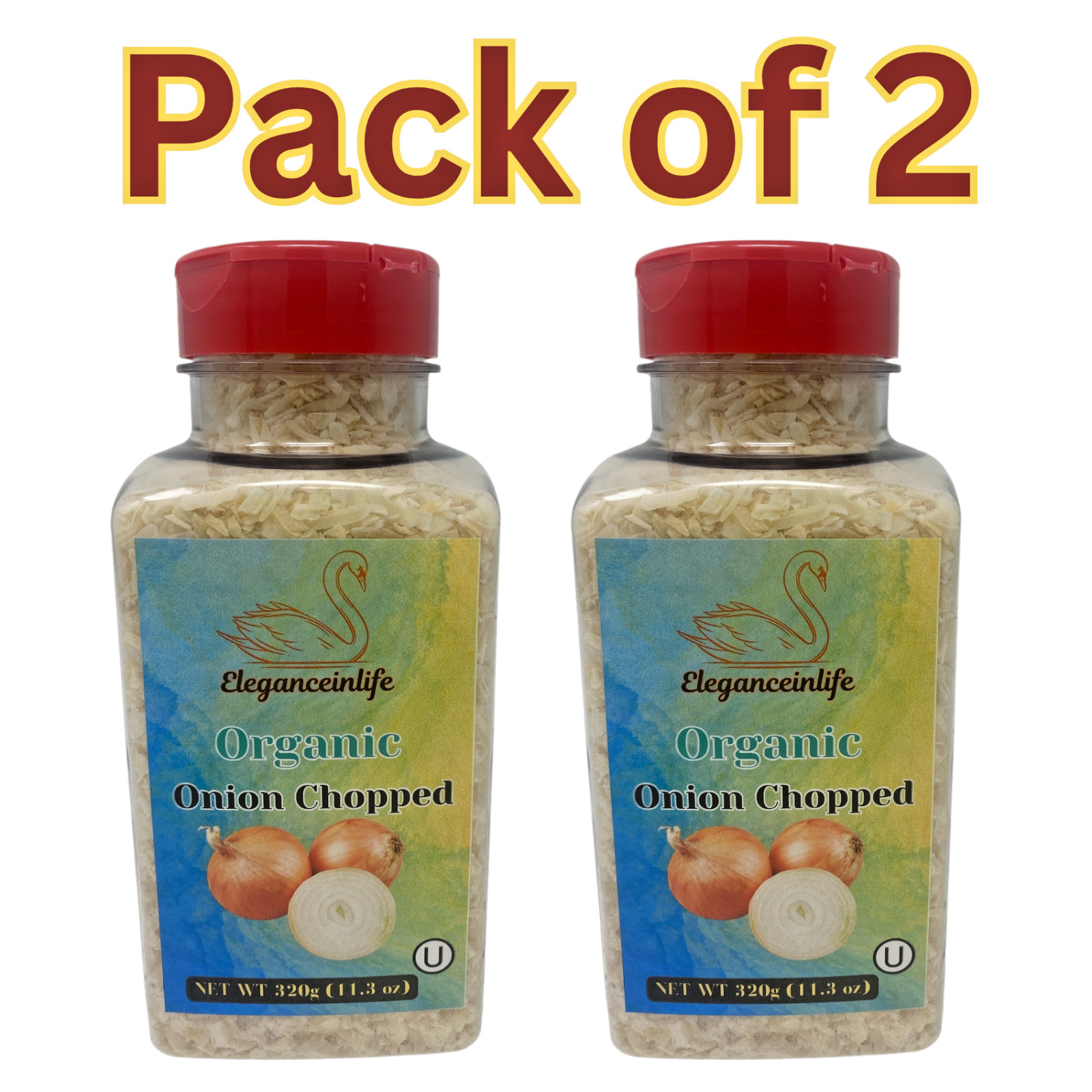 Eleganceinlife Organic Onion Chopped, 11.3 oz (320g) – Packed in USA Pack of 2