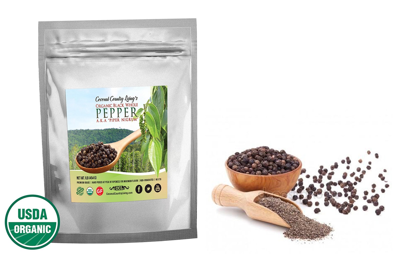Organic Whole Black Peppercorns – Fair Trade Premium Whole Black Pepper for G…