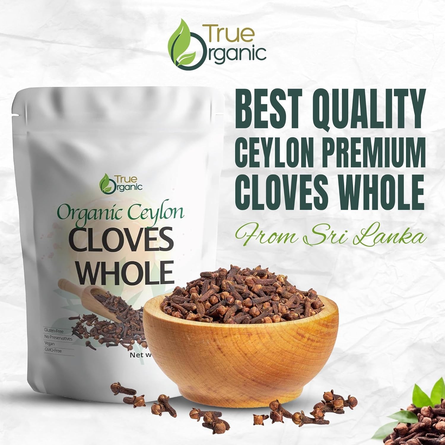 True Organic Ceylon Cloves Whole, 1 lb, Grade, USDA Organic & Kosher Cer