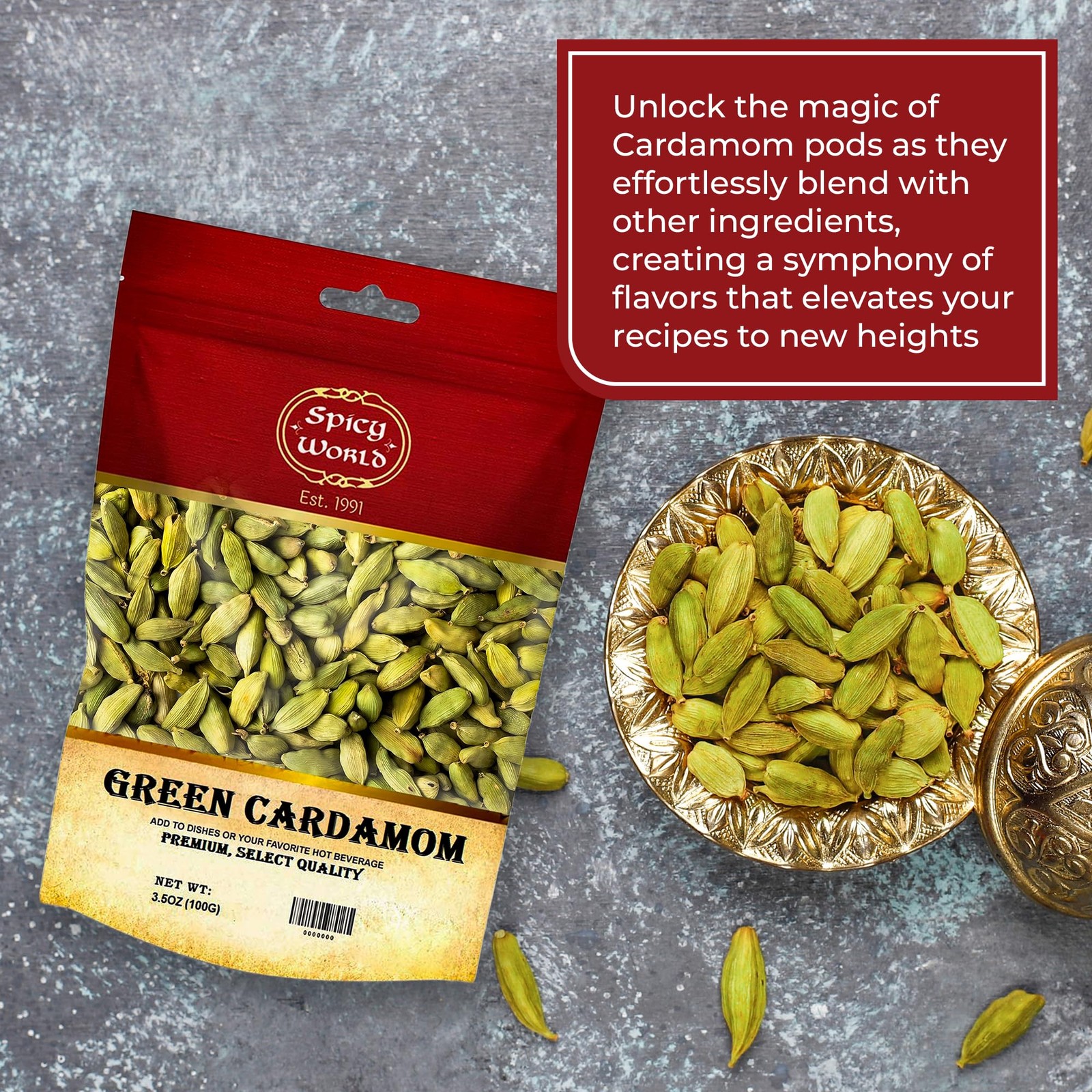 Spicy World Green Cardamom Pods 3.5 Oz – As Seen Ounce (Pack of 1),