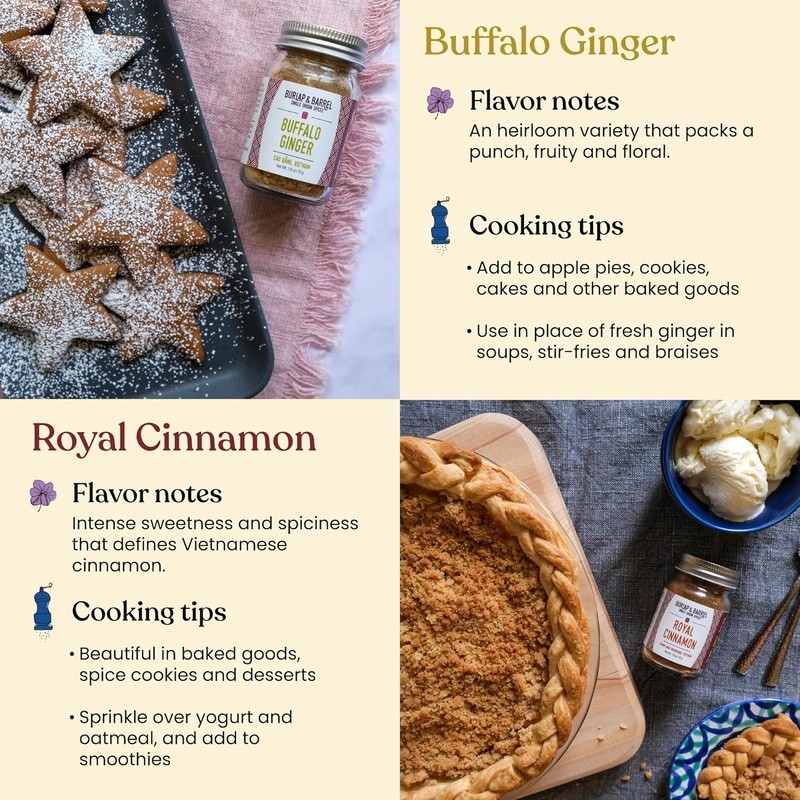 Gift Box of Gourmet Spices Royal Cinnamon Cardamom Buffalo Ginger All Natural US