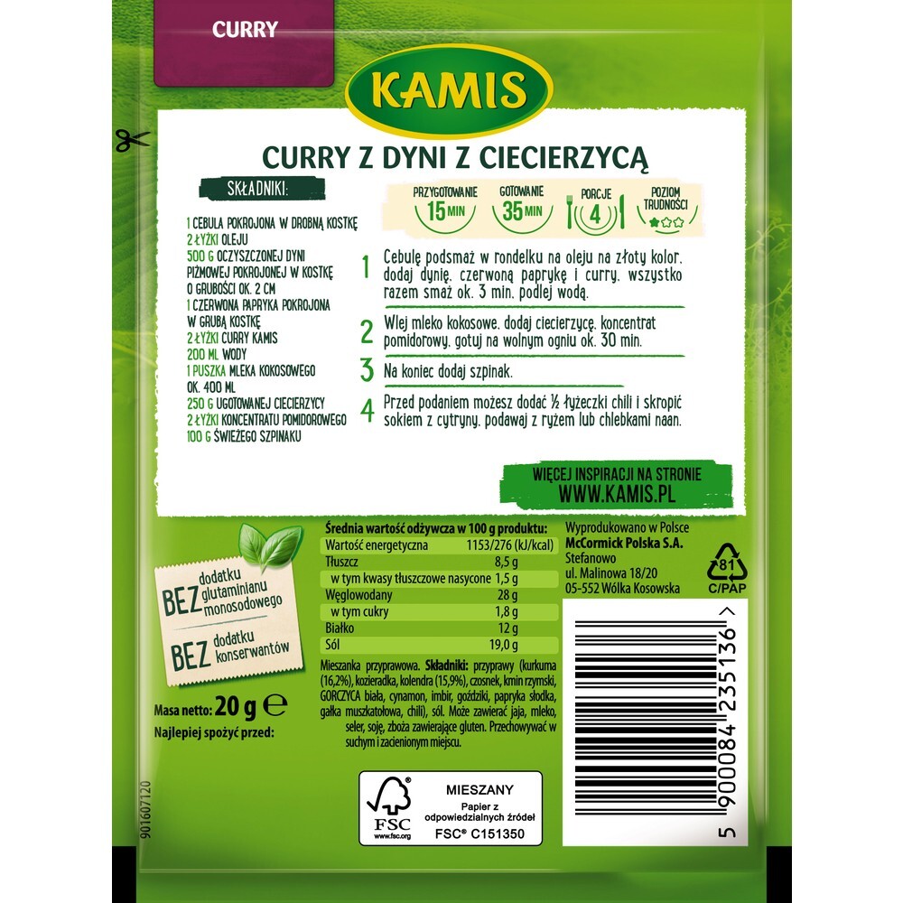 PACK OF 5 KAMIS SPICE CURRY CUISINES OF THE WORLD 20G 0.7OZ.