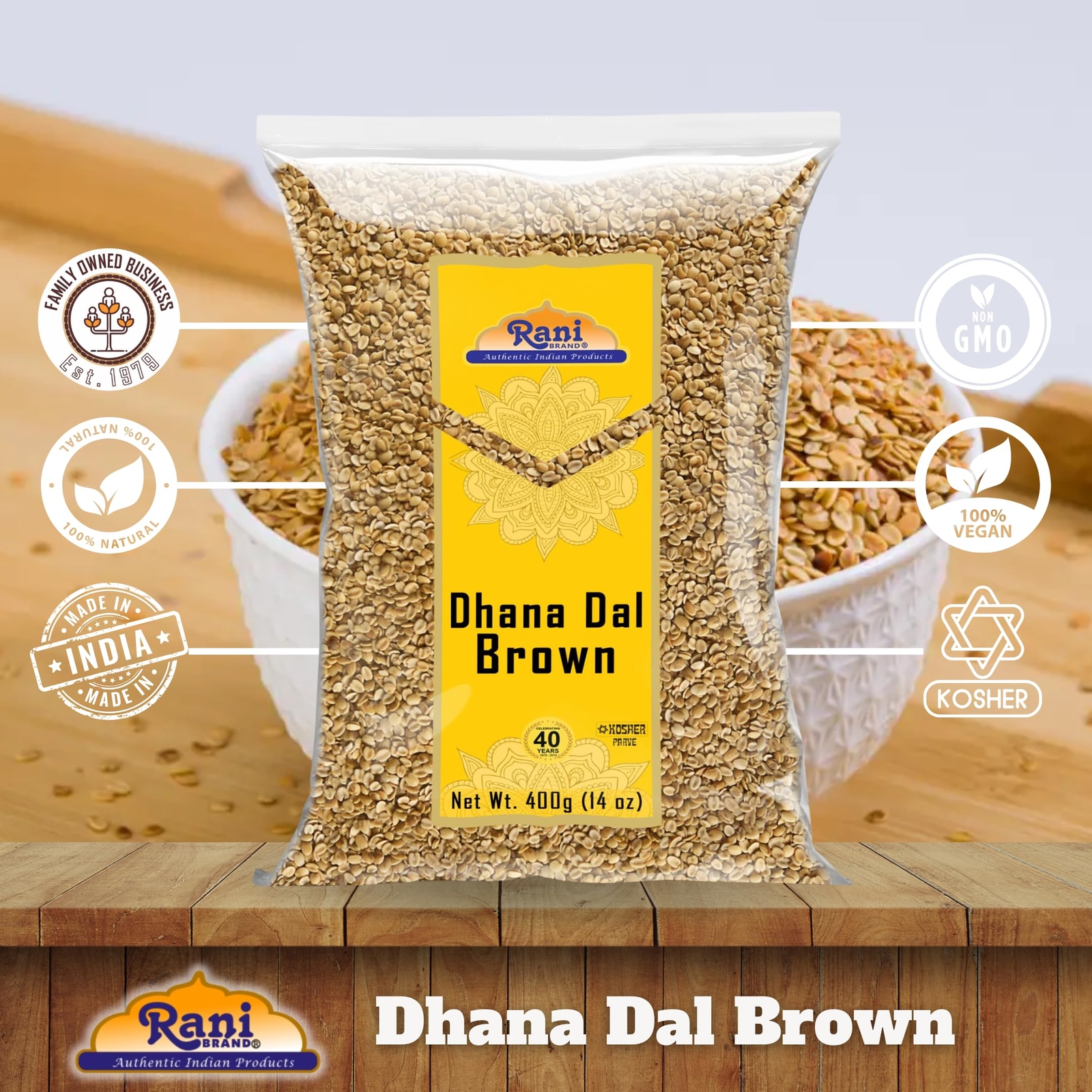 Rani Dhana Dal (Roasted Coriander Seeds) Brown 14oz (400g)