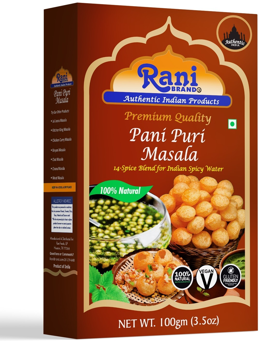 Rani Pani Puri Masala (14-Spice Blend for Indian Spicy Water) 3.5oz (100g)
