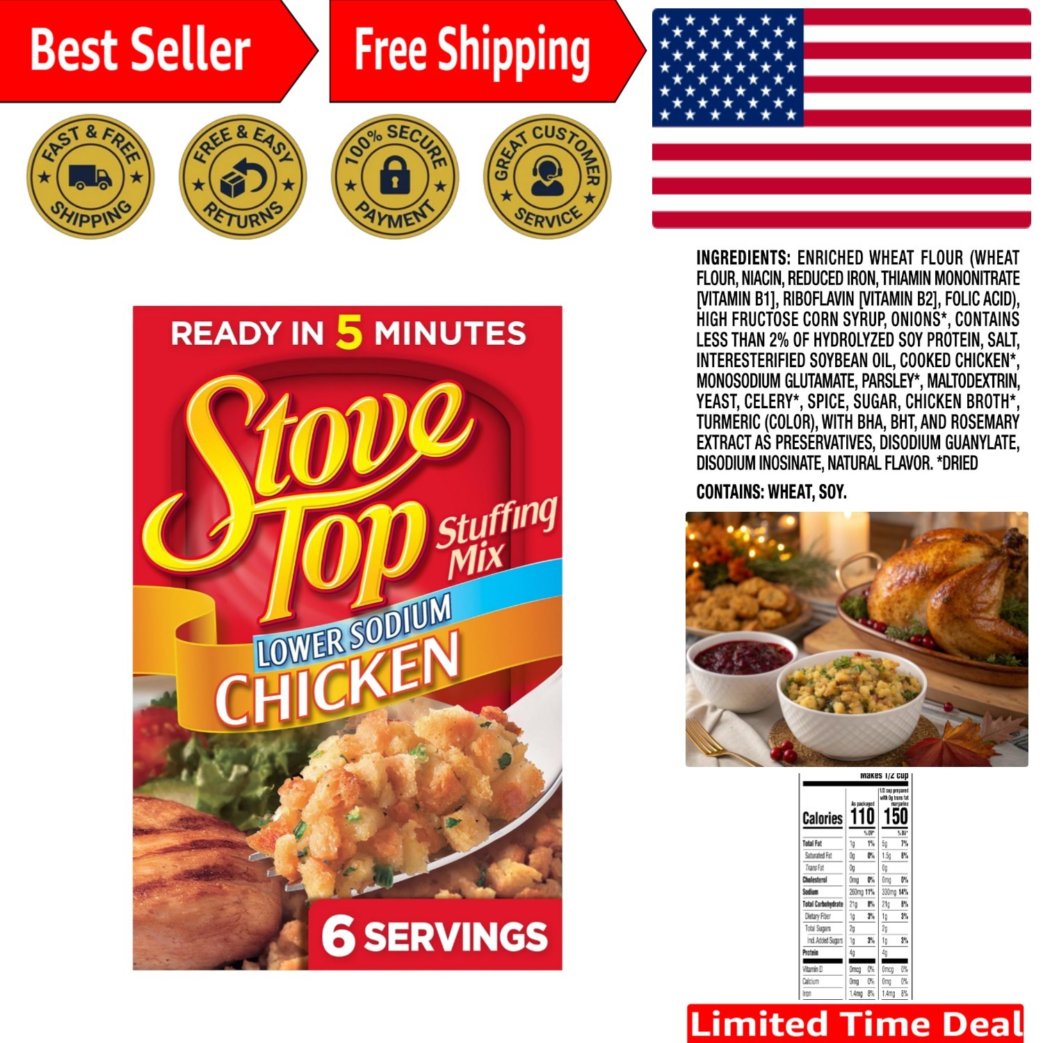 Kraft 6 Oz Lower Sodium Chicken Stuffing Mix – Healthy & Delicious Side Dish