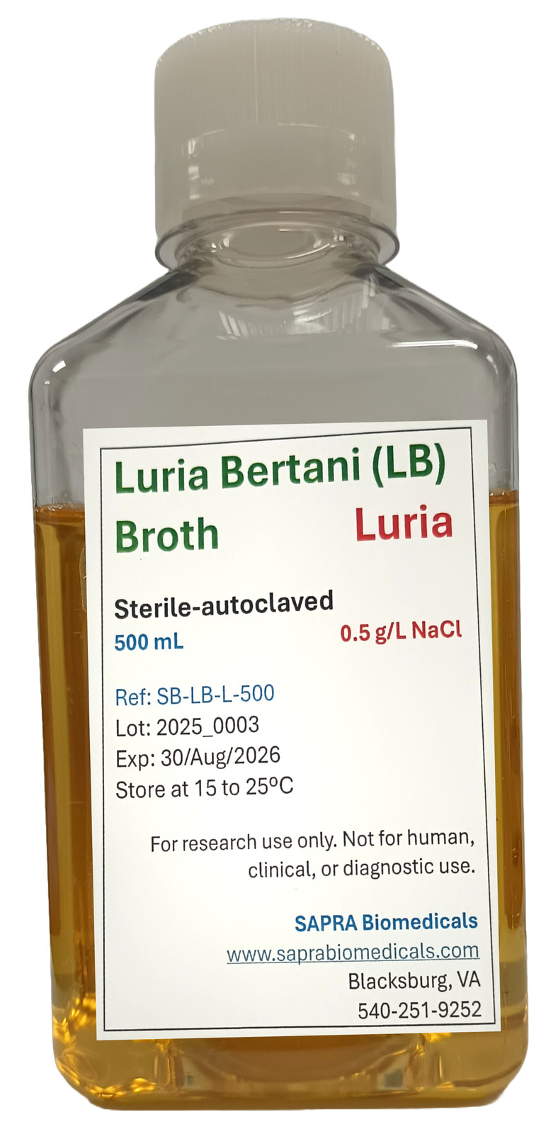 Luria Bertani Broth, Luria (Low Salt Concentration) Medium, 500mL