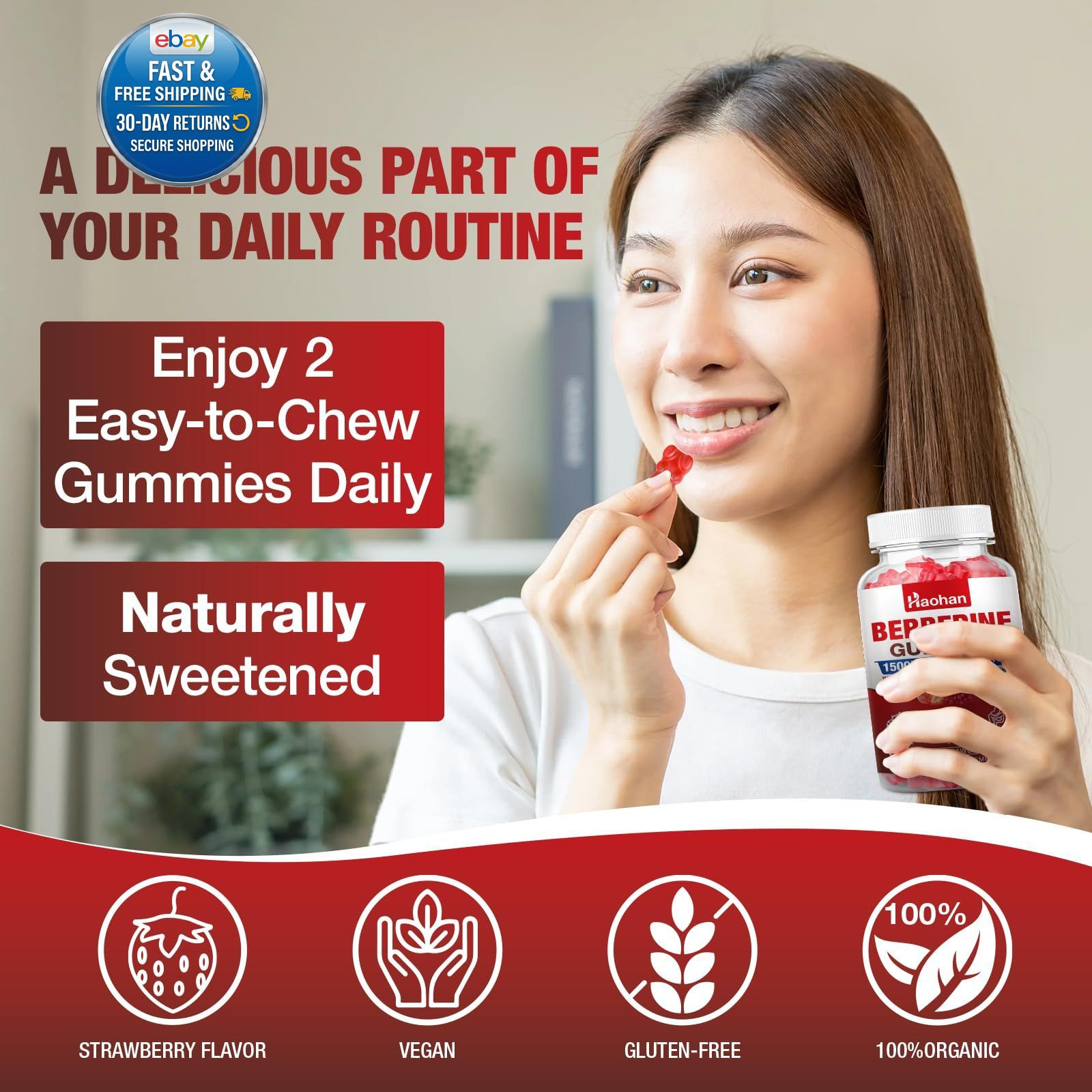 Berberine Gummies, 1500mg High Potency HCl, Ceylon…