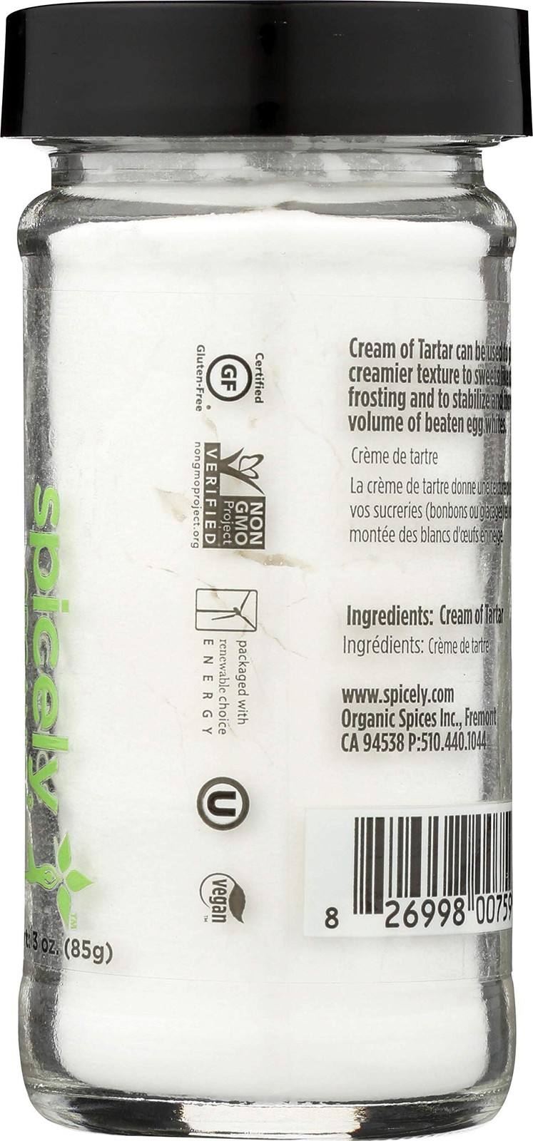 Cream Of Tartar 3 Oz Certified Gluten Free