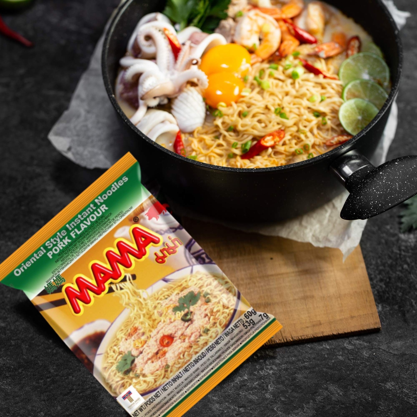 MAMA Instant Noodles Artificial Pork Flavor,30 Pkgs.x 2.12 Oz.(60g)