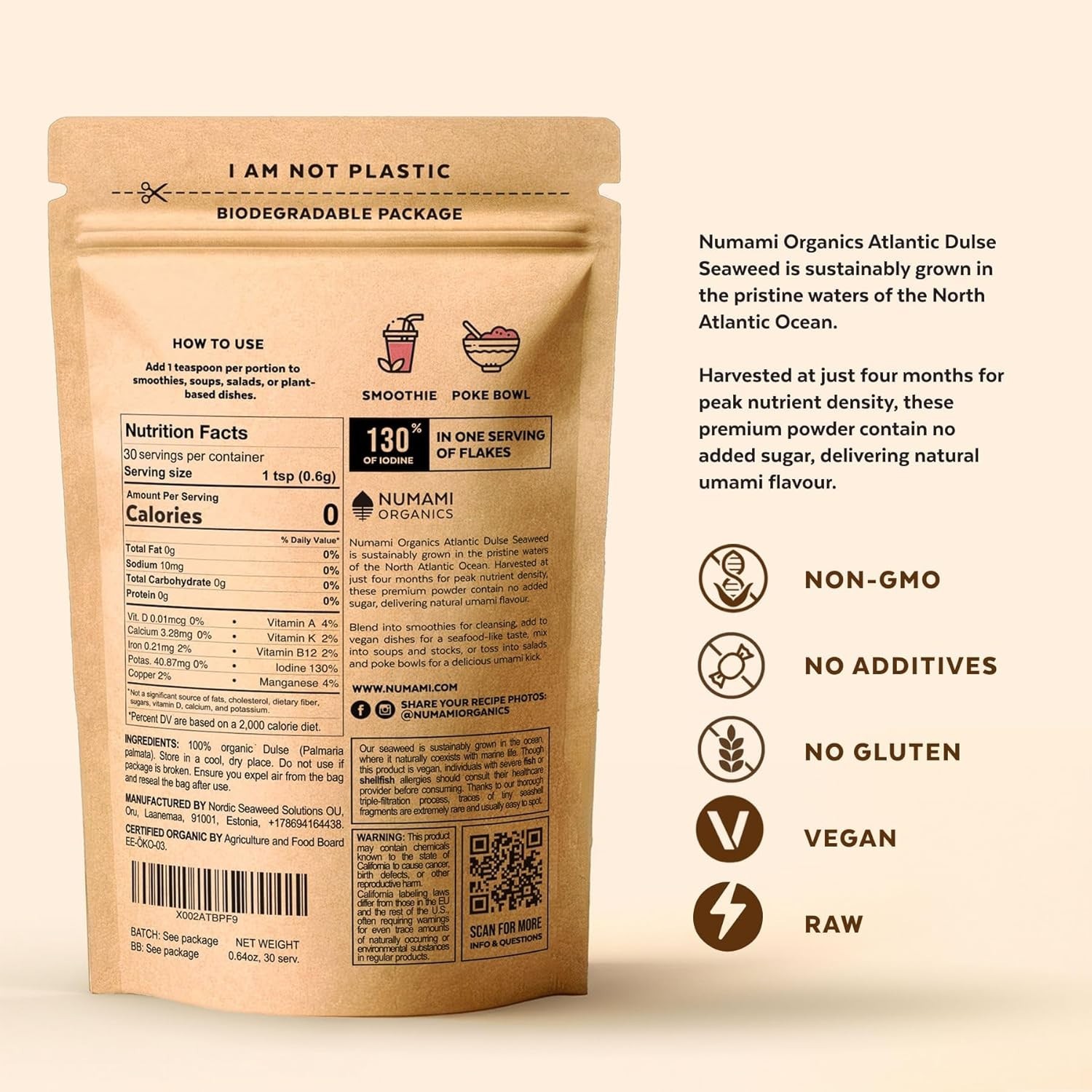 Organic Atlantic Dulse Flakes Seaweed Gluten-Free 30 Servings