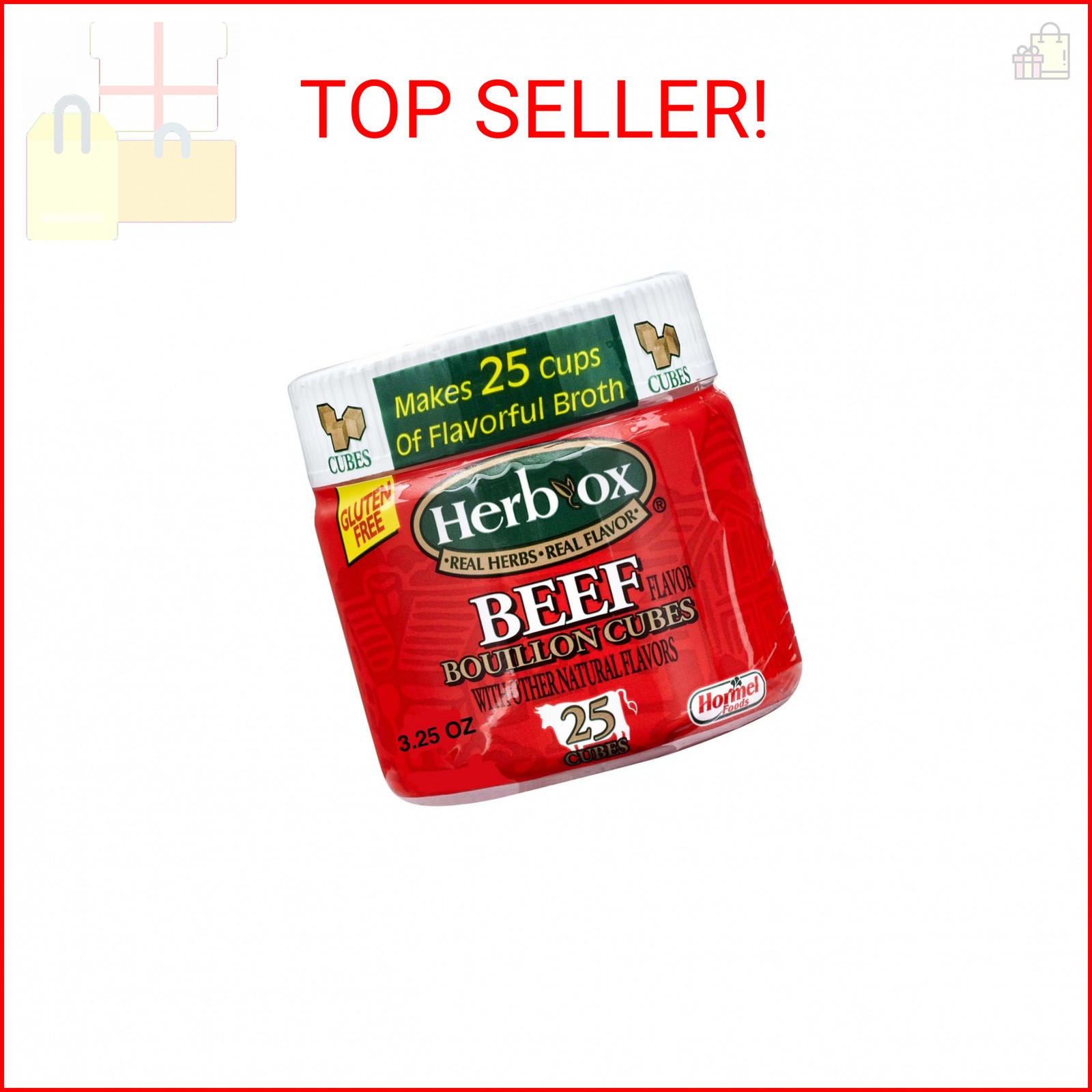 HERB-OX Beef Bouillon Cubes, Beef Stock Seasoning, 25 Ct, 3.25 oz