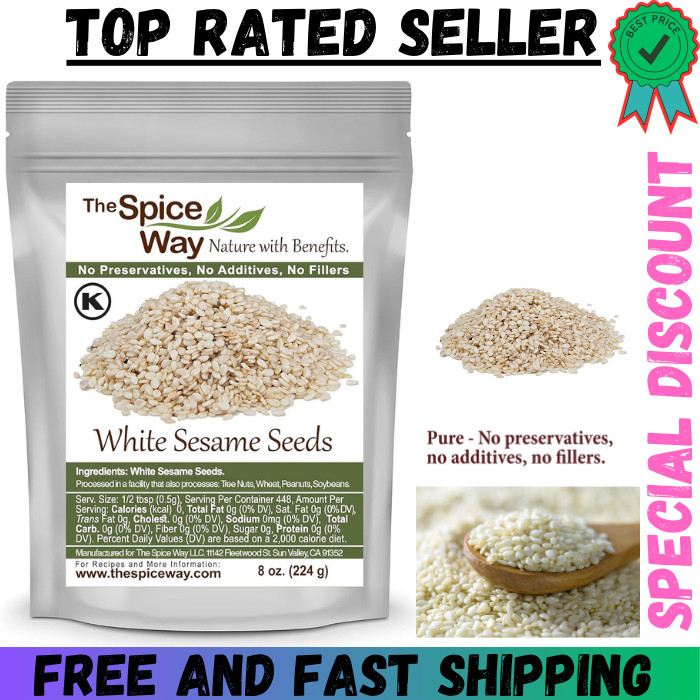 White Sesame Seeds Premium Cooking Spice Natural Flavor 8oz Resealable Bag