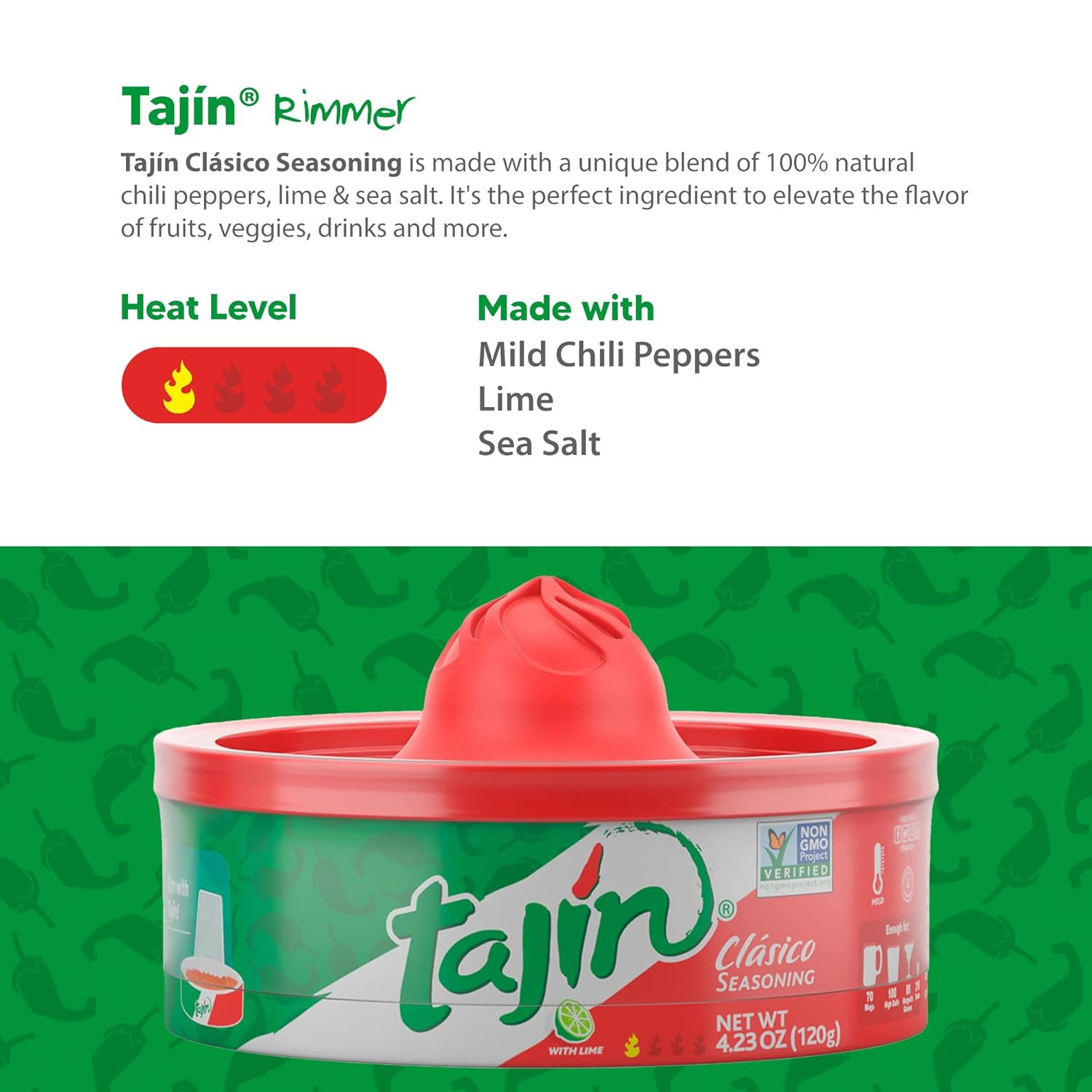 Tajín Clásico Chile Lime Seasoning Rimmer 4.23 Oz, Cocktail Glass Rimmer for Mar