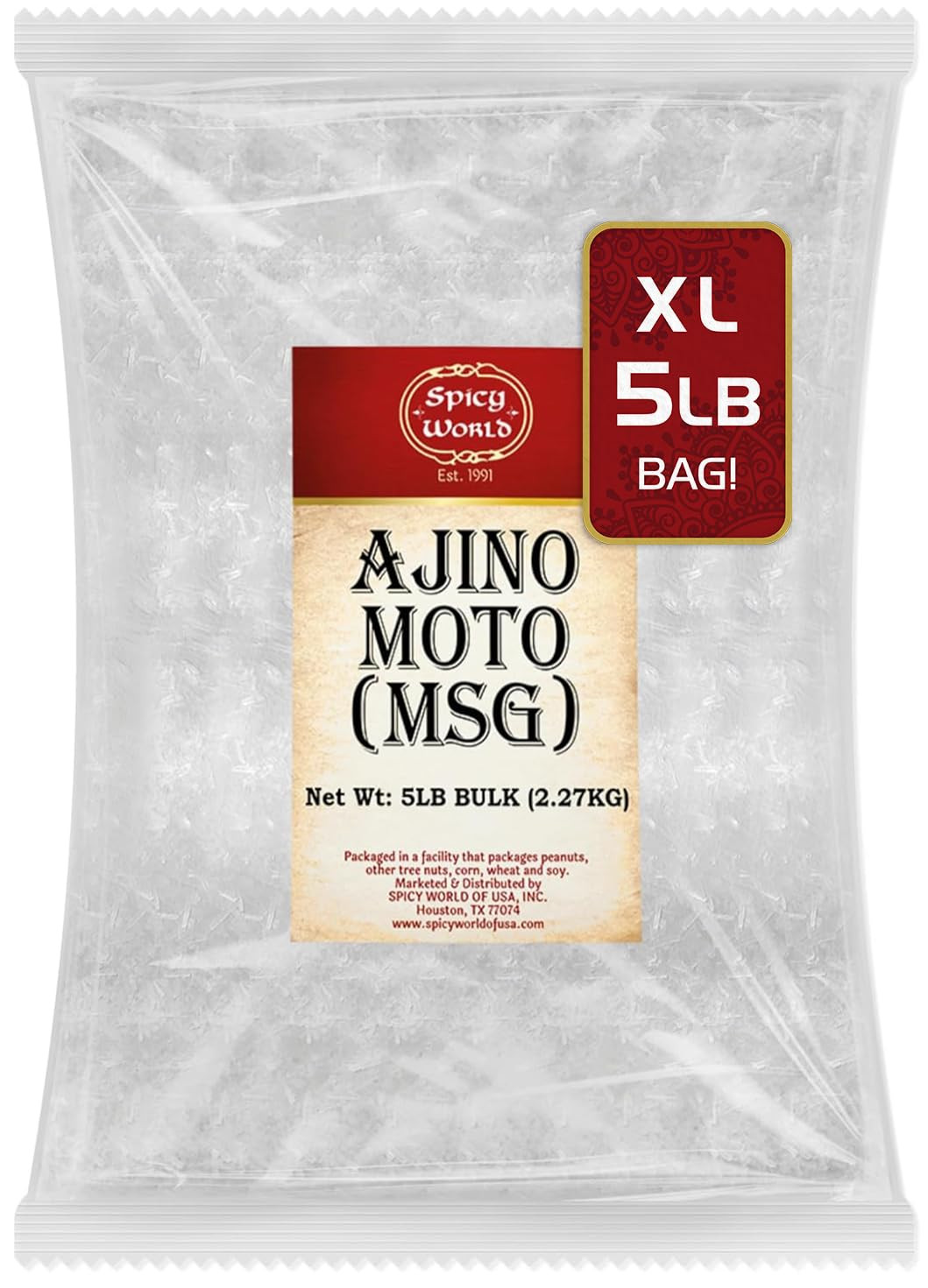 Spicy World MSG 5 Pound Bulk Bag – Flavor Enhancer, Monosodium Glutamate Seasoni