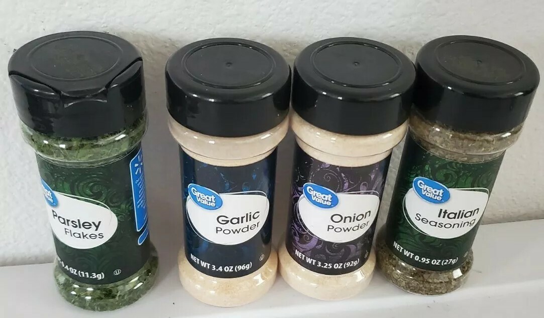Great Value 4varieties onion,garlic,(powder) parsley Flakes, Italian Seasoning