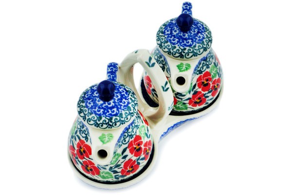 Polish Pottery Seasoning Set 6″ Red Pansy-Artisanimports|3910