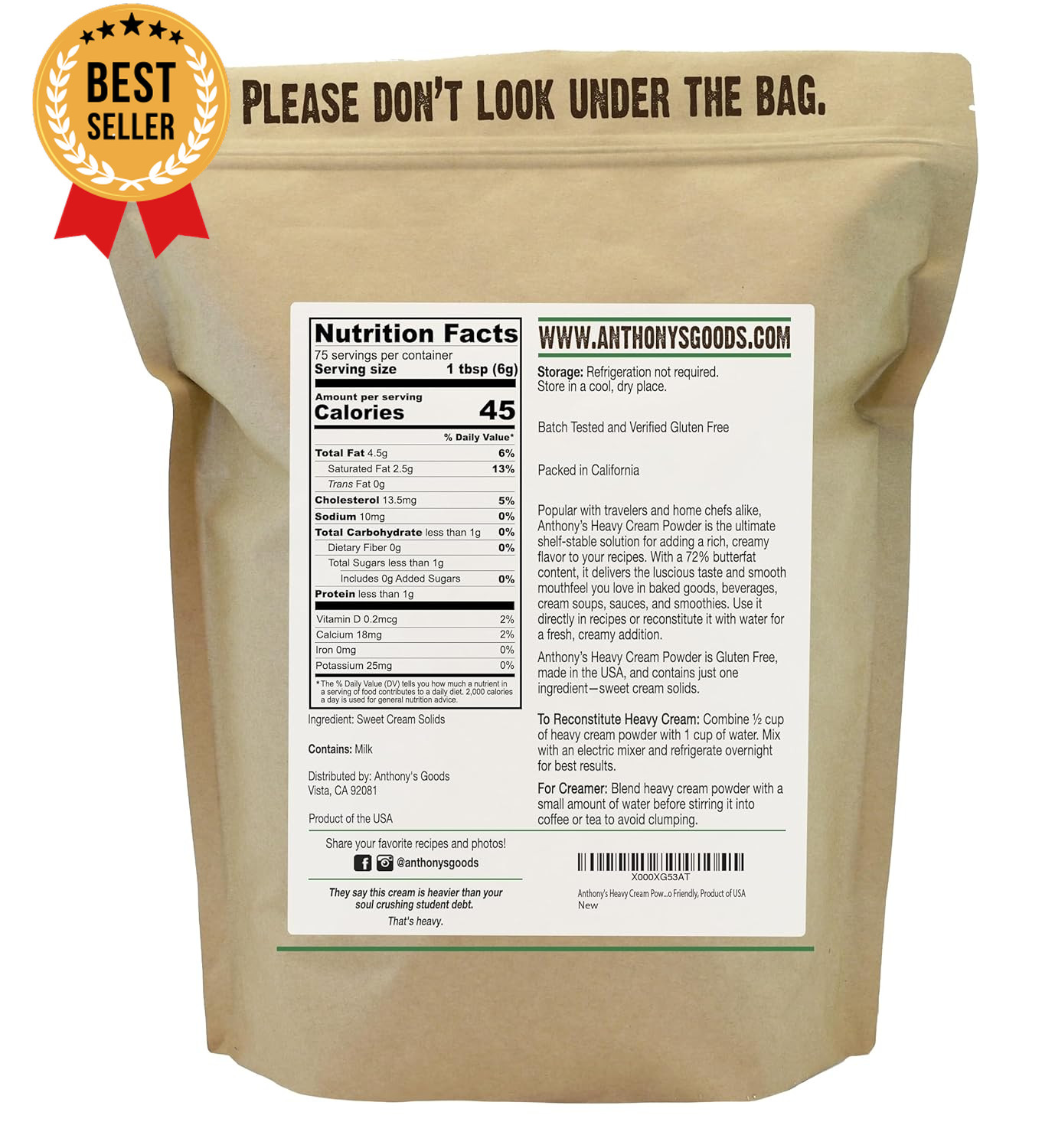 Heavy Cream Powder 1lb Keto Friendly Gluten-Free Non-GMO USA Made Baking Mix