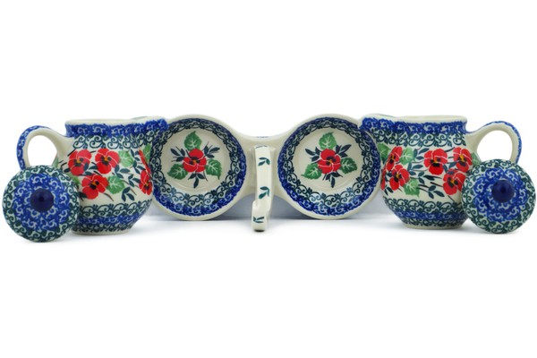 Polish Pottery Seasoning Set 6″ Red Pansy-Artisanimports|3910