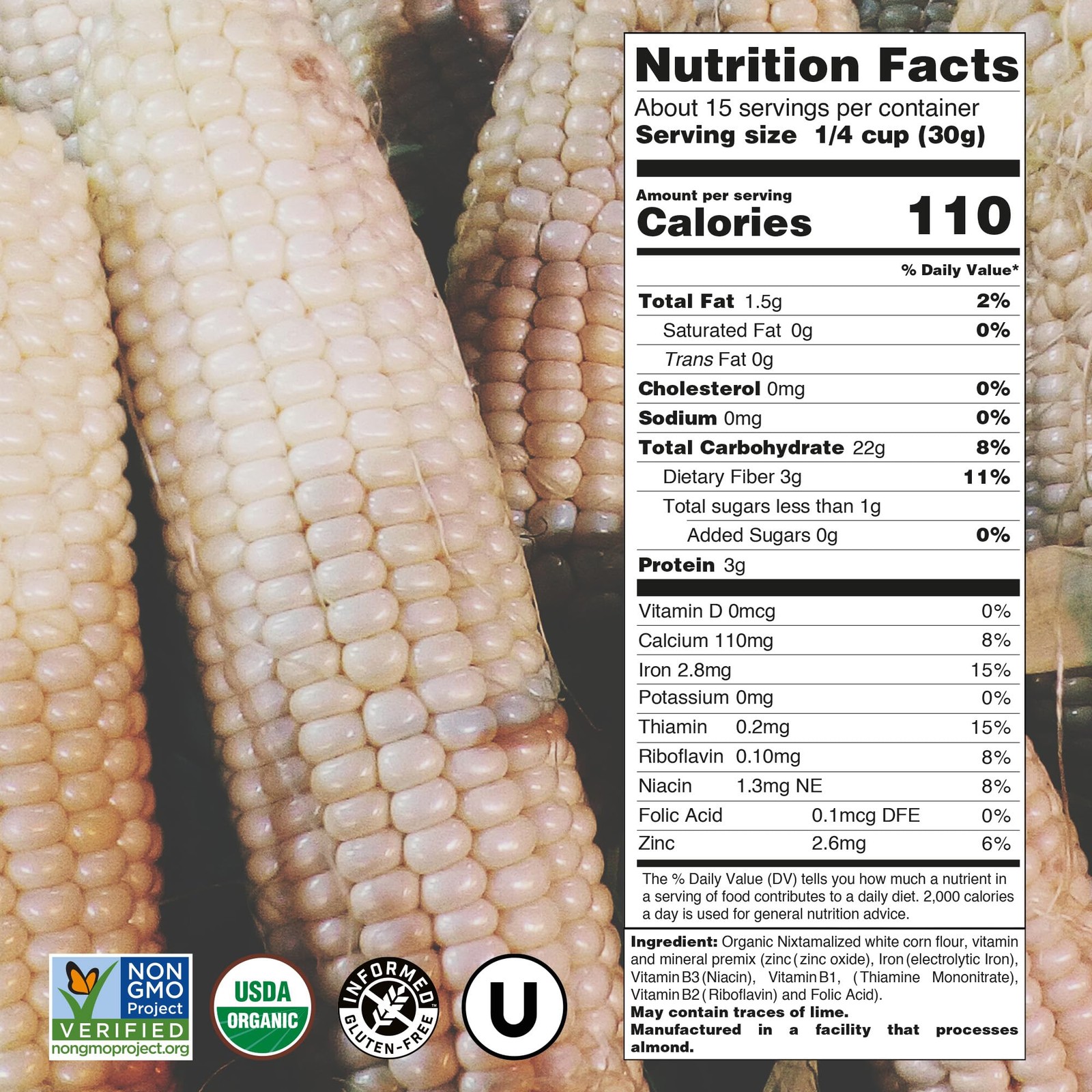 Just About Foods Organic Heirloom White Corn Masa Harina 16 Ounce (Pack of 1)