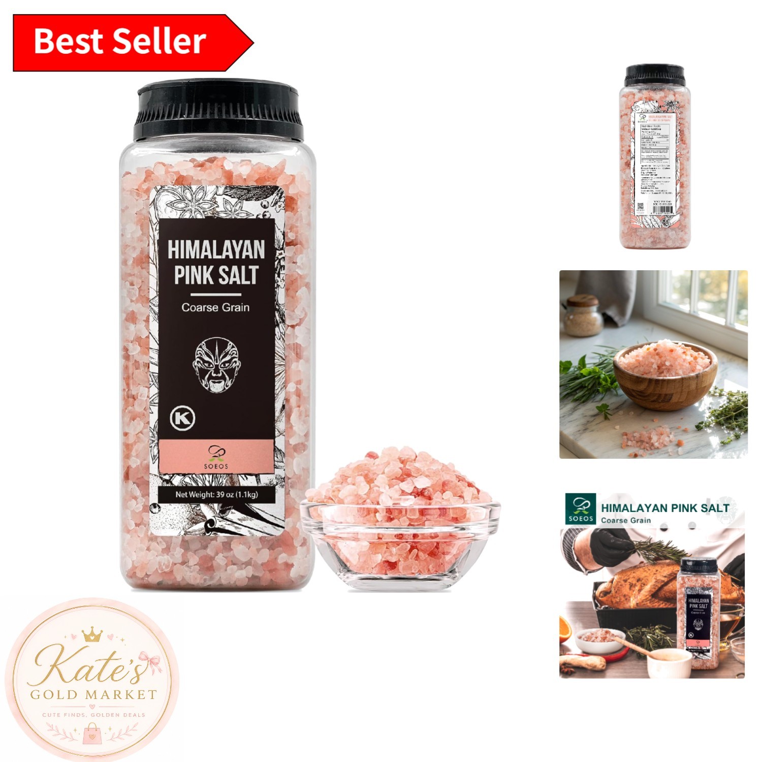 Natural Himalayan Coarse Grain Salt, 39 Oz – Ideal for Cooking and Grinding