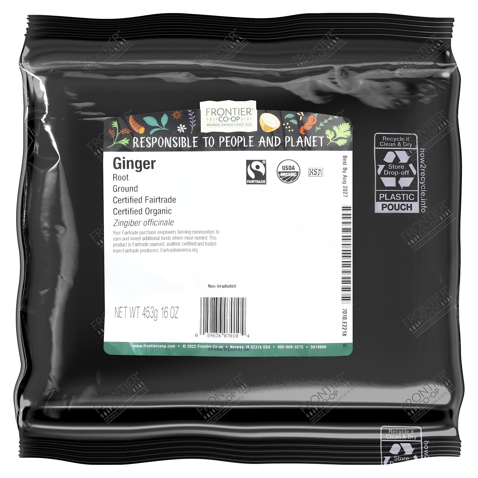 Frontier Natural Products Organic Powdered Ginger Root 16 oz 453 g Fair Trade,