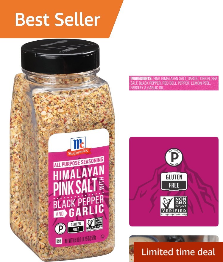 Himalayan Pink Salt with Black Pepper Garlic 185oz All Purpose Seasoning