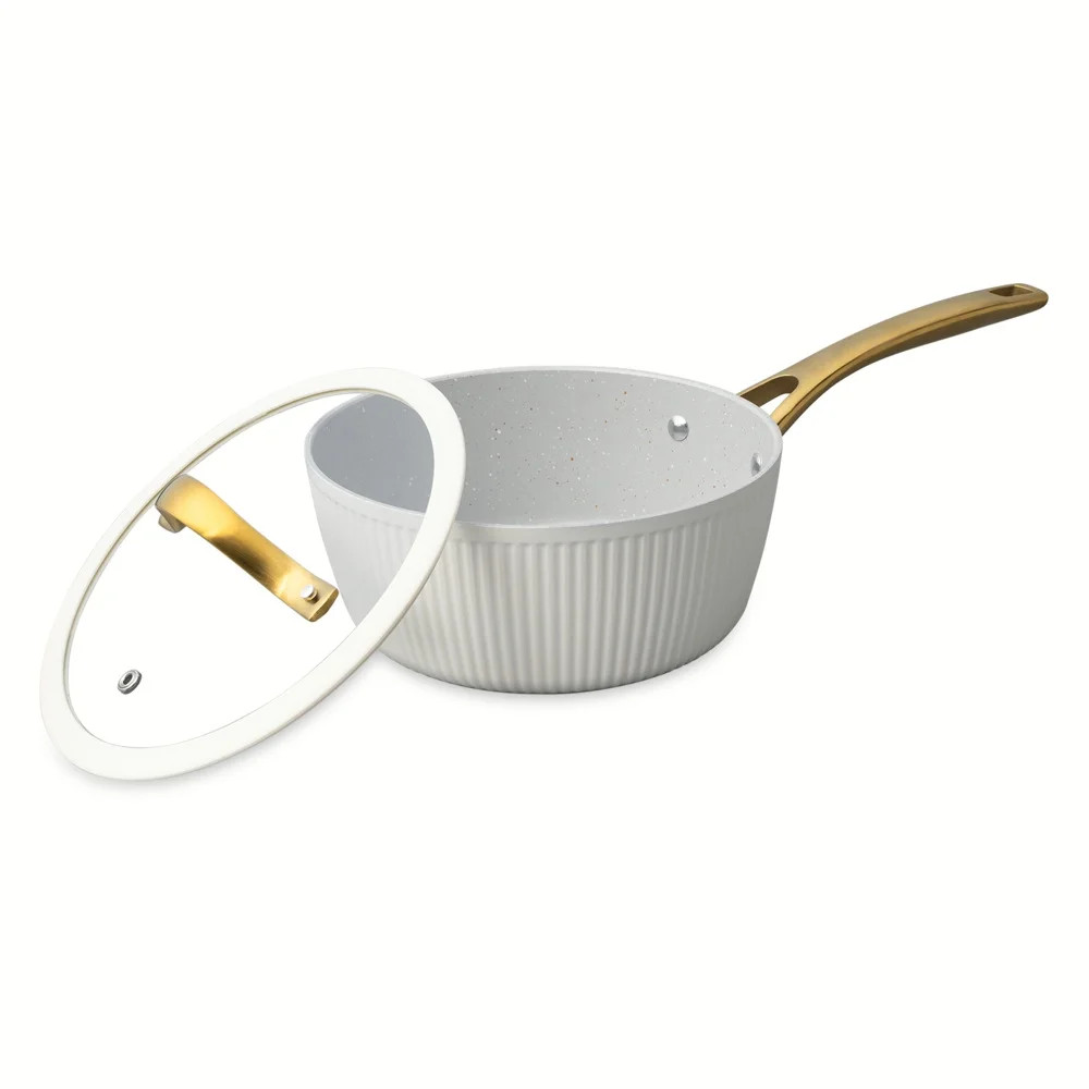 Thyme & Table 2.5 QT Non-Stick Signature Ribbed Saucepan – White & Gold