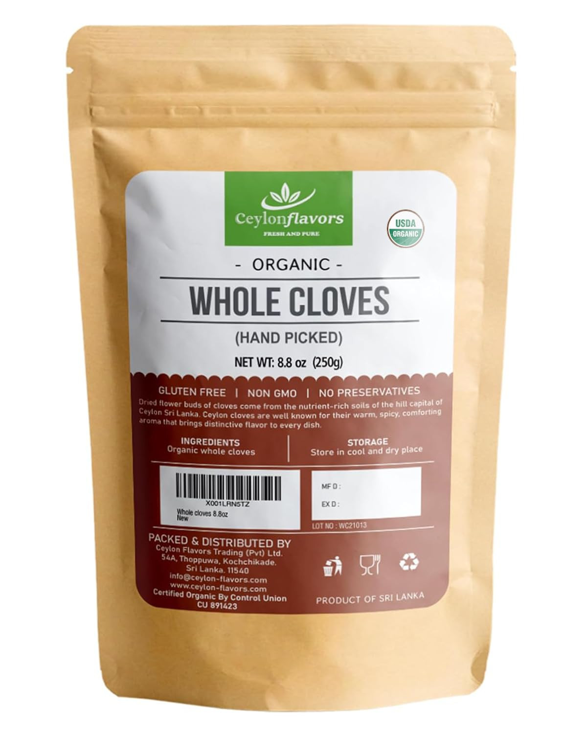 Ceylon Flavors Fresh and Pure Organic Premium Hand Picked Whole Cloves 250G