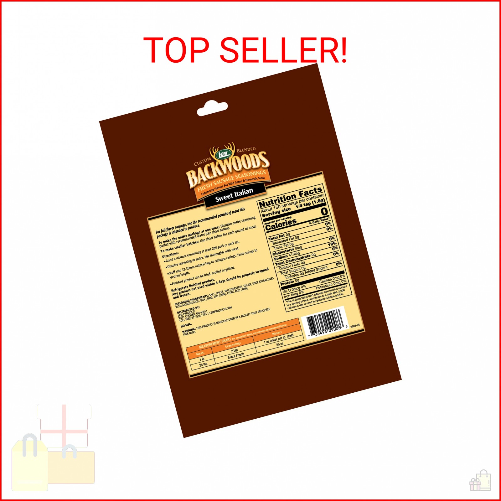 LEM Products Backwoods Sweet Italian Fresh Sausage Seasoning, Ideal for Wild Gam