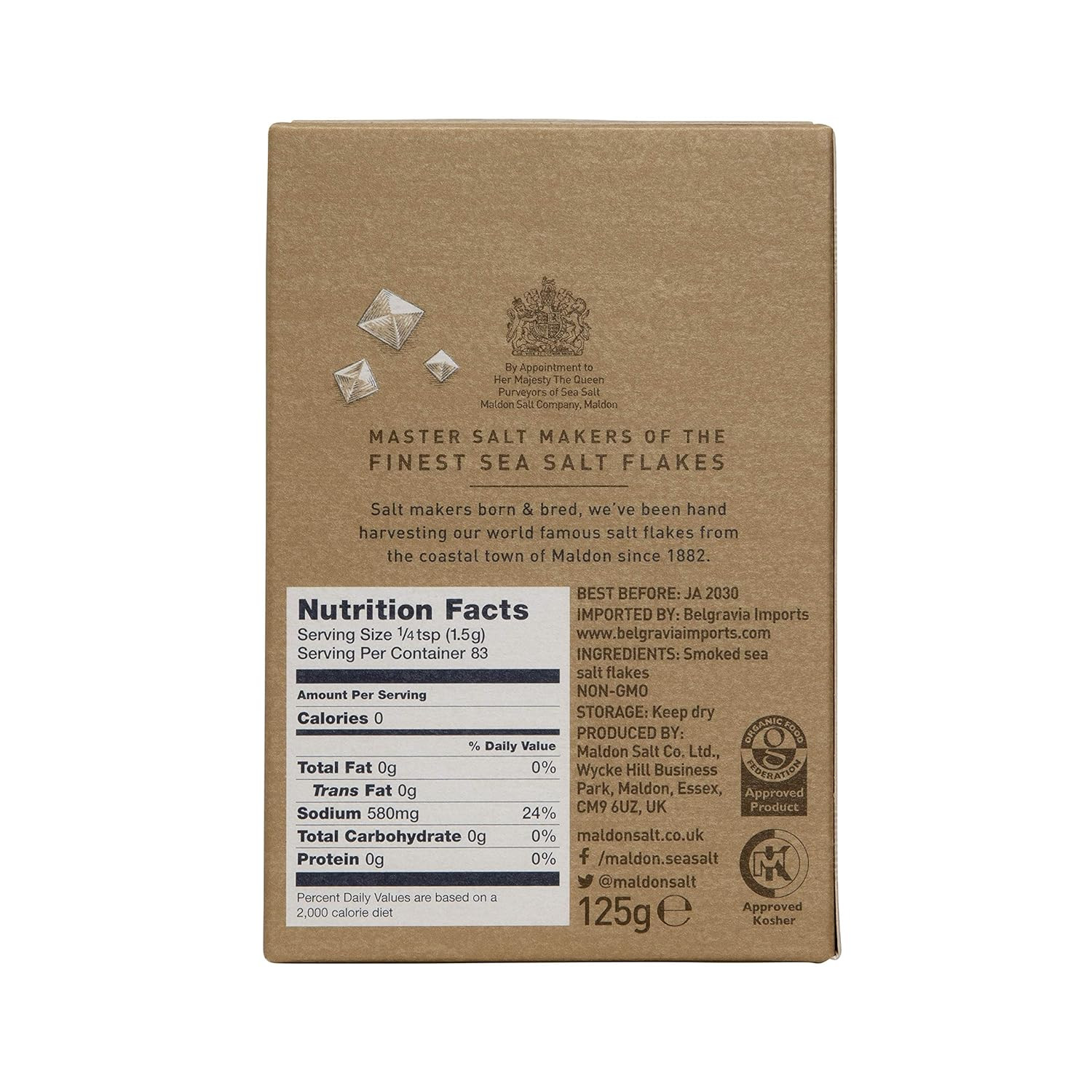 Maldon Salt, Smoked Sea Salt Flakes, 4.4 Oz (125 G), Kosher, Natural, Gently Smo