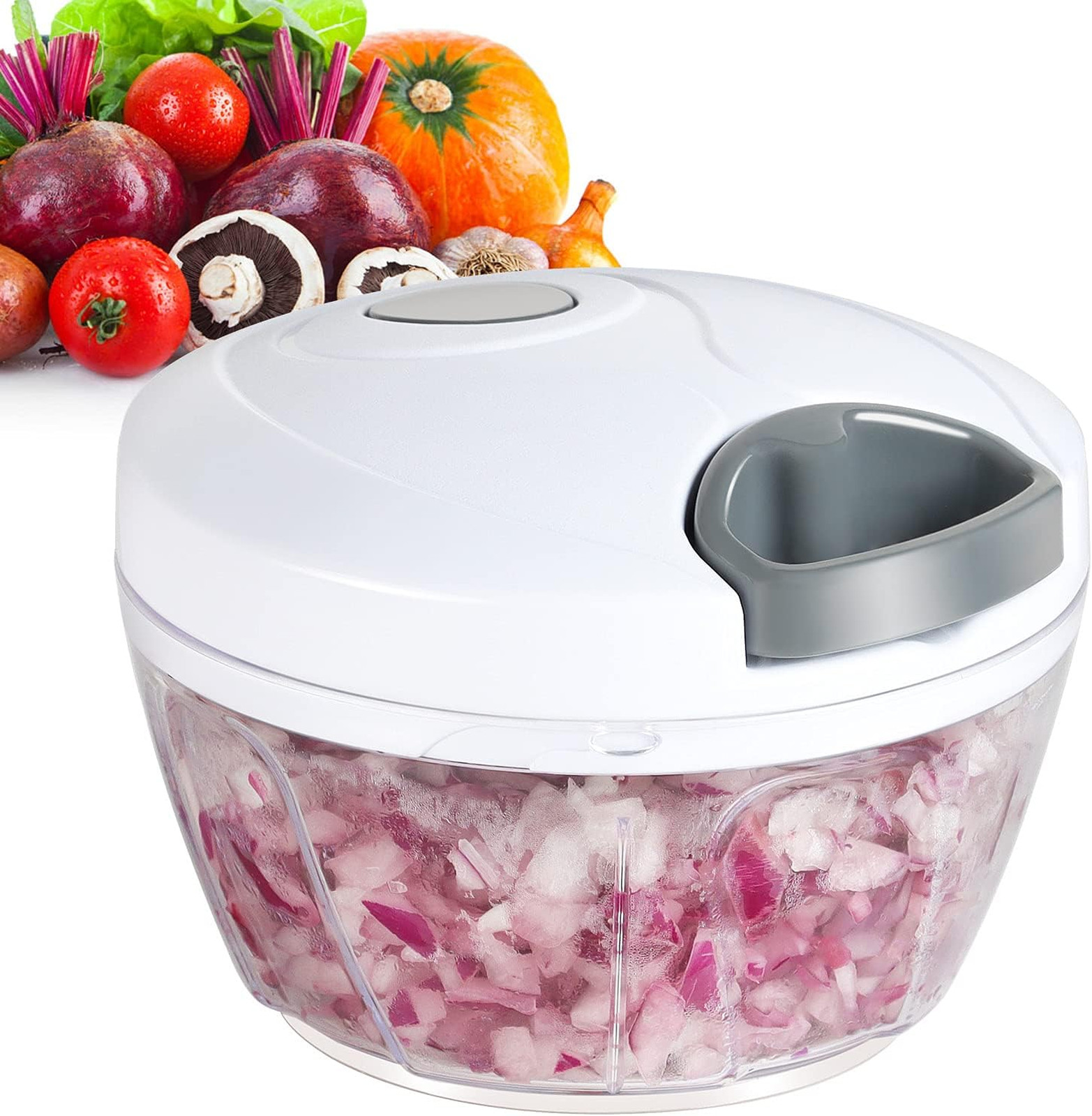 Manual Food Processor Vegetable Chopper 500ml Stainless Steel Hand Pull Garlic