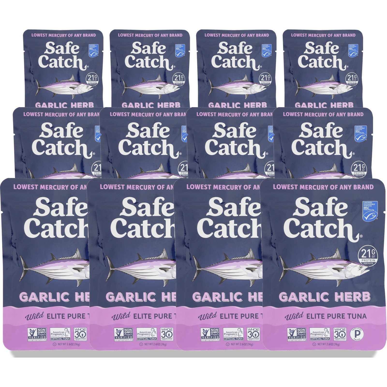 Garlic Herb Wild Tuna Pouch By Safe Catch 2.6 Oz 12 Pack