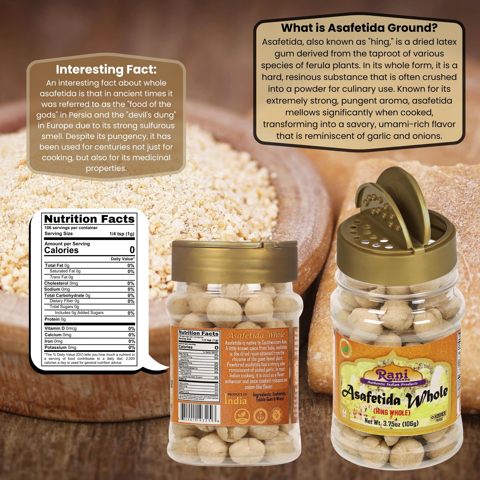 Rani Asafetida (Hing) Whole 3.75oz (106g) PET Jar