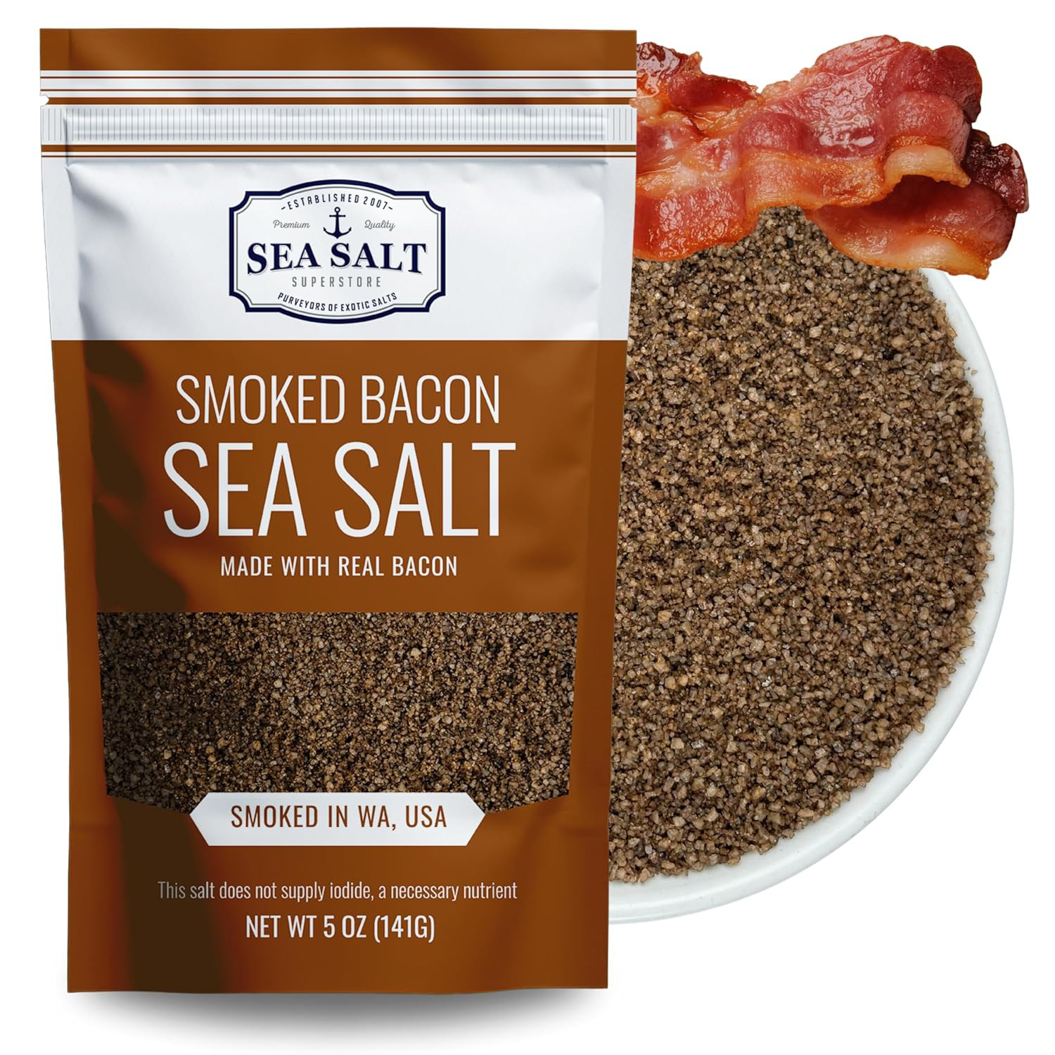 Bacon Salt, Bacon Seasoning Smoked over Alderwood, Fine Grain Sea Salt, 5 oz –