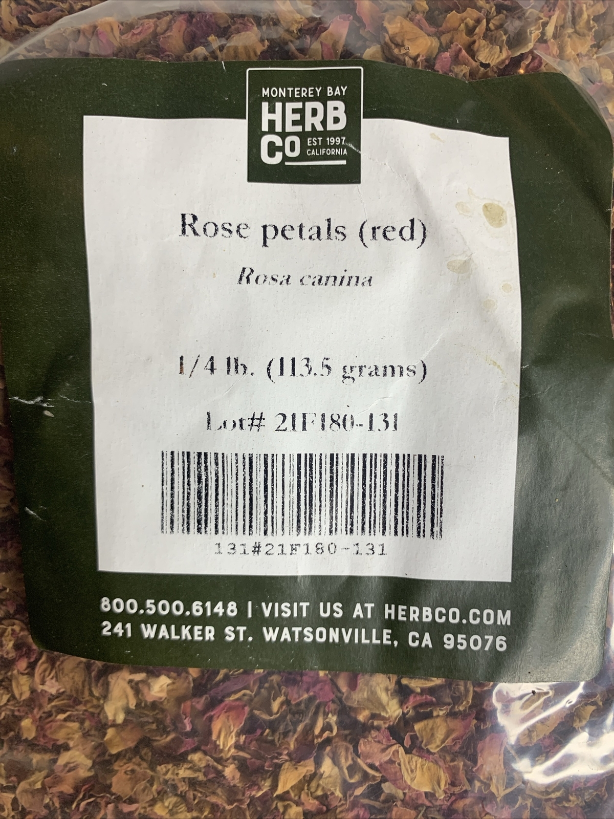 Red Rose Petals Monterey Bay Herb Company 1/4 Pound