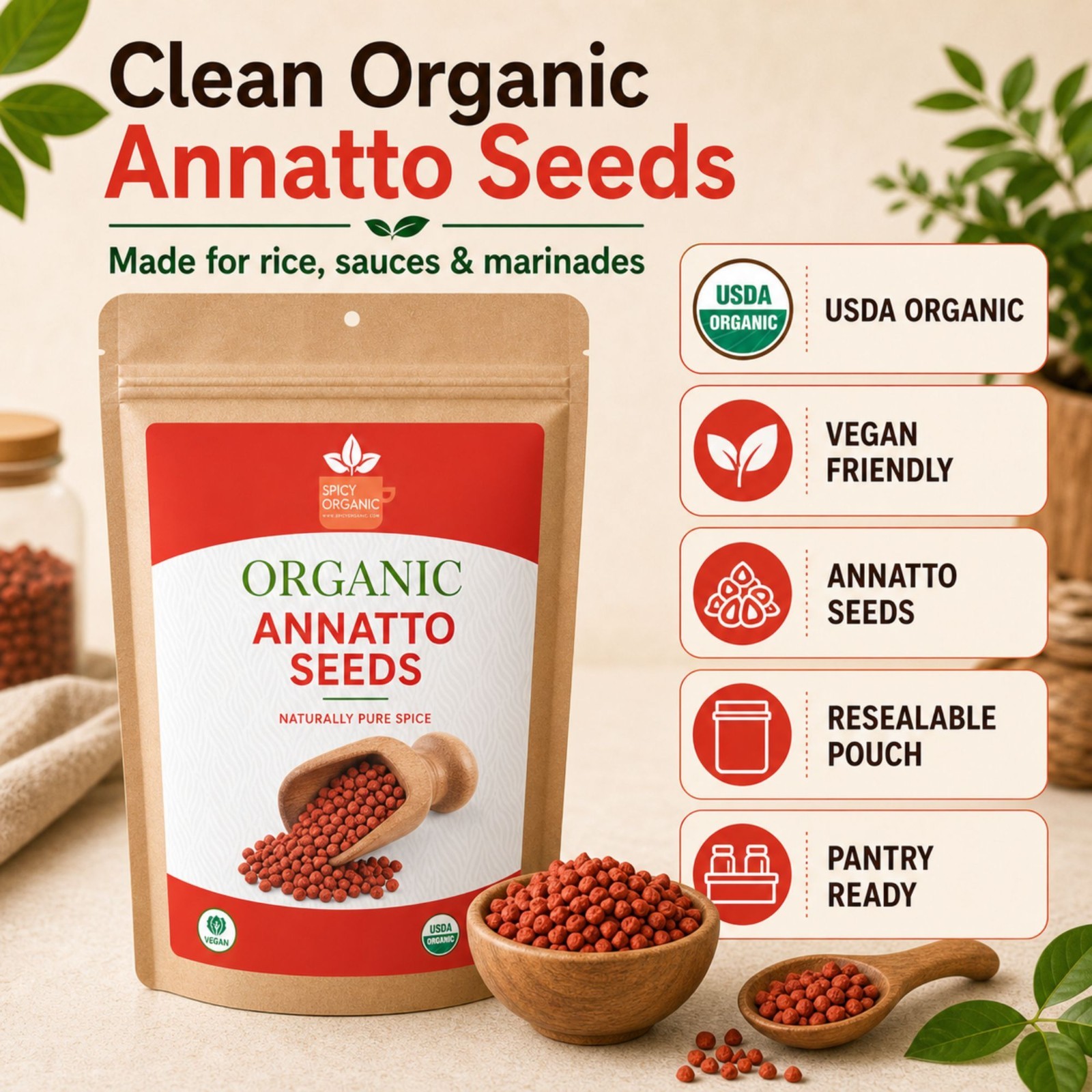 Spicy Organic Annatto Seeds 8 oz | USDA Organic