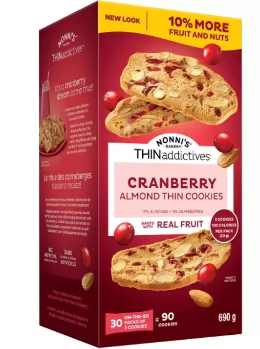 BIG BOX 30packs Nonni’s Thin Addictives, Almond Thins Cranberry NEW