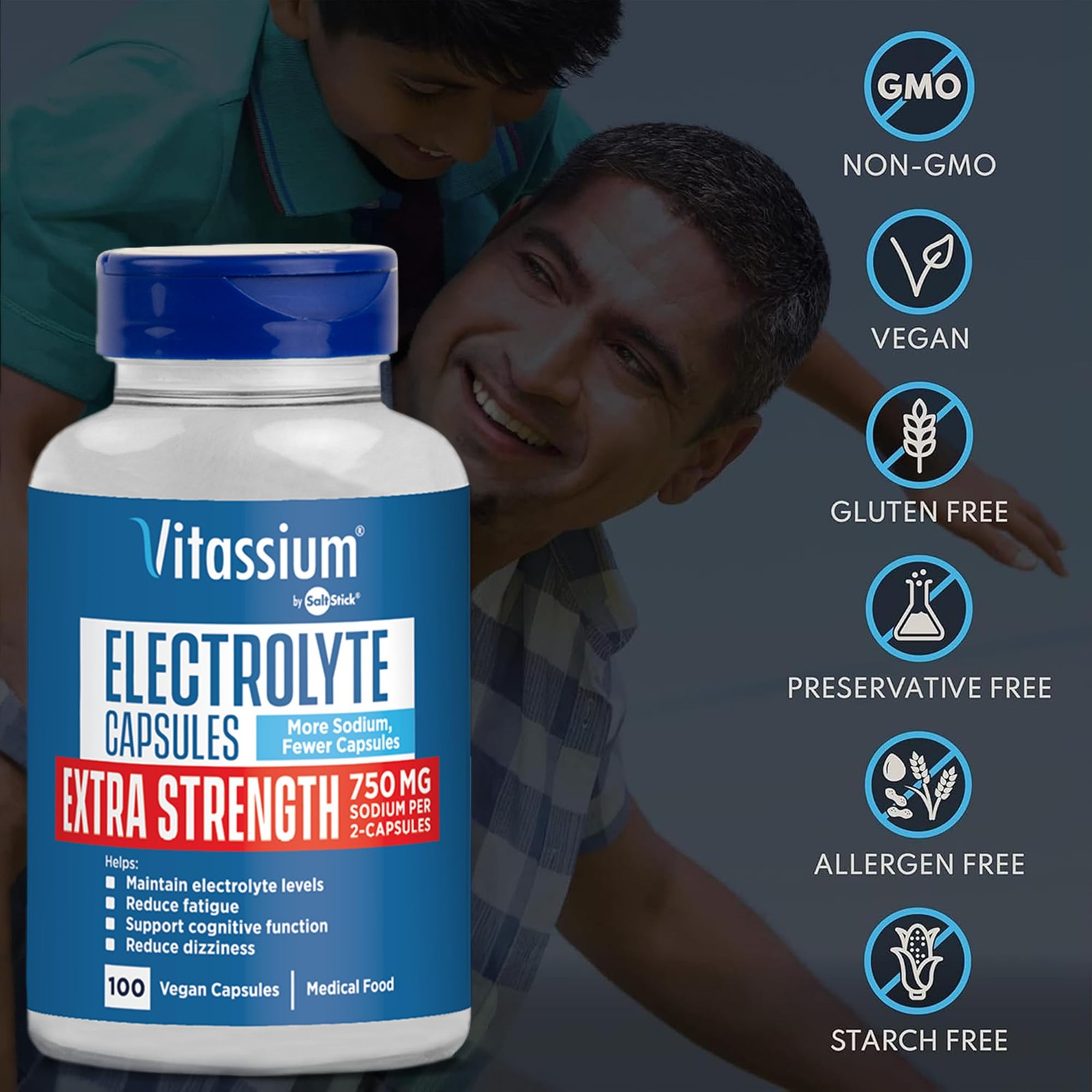 Vitassium Extra Strength Electrolyte Capsules, 750mg of 100 Count (Pack 1)