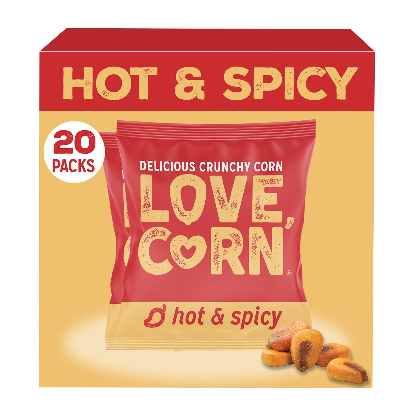 LOVE CORN Hot & Spicy – Crunchy Roasted Corn Snack, Gluten Free, NonGMO, Vega…
