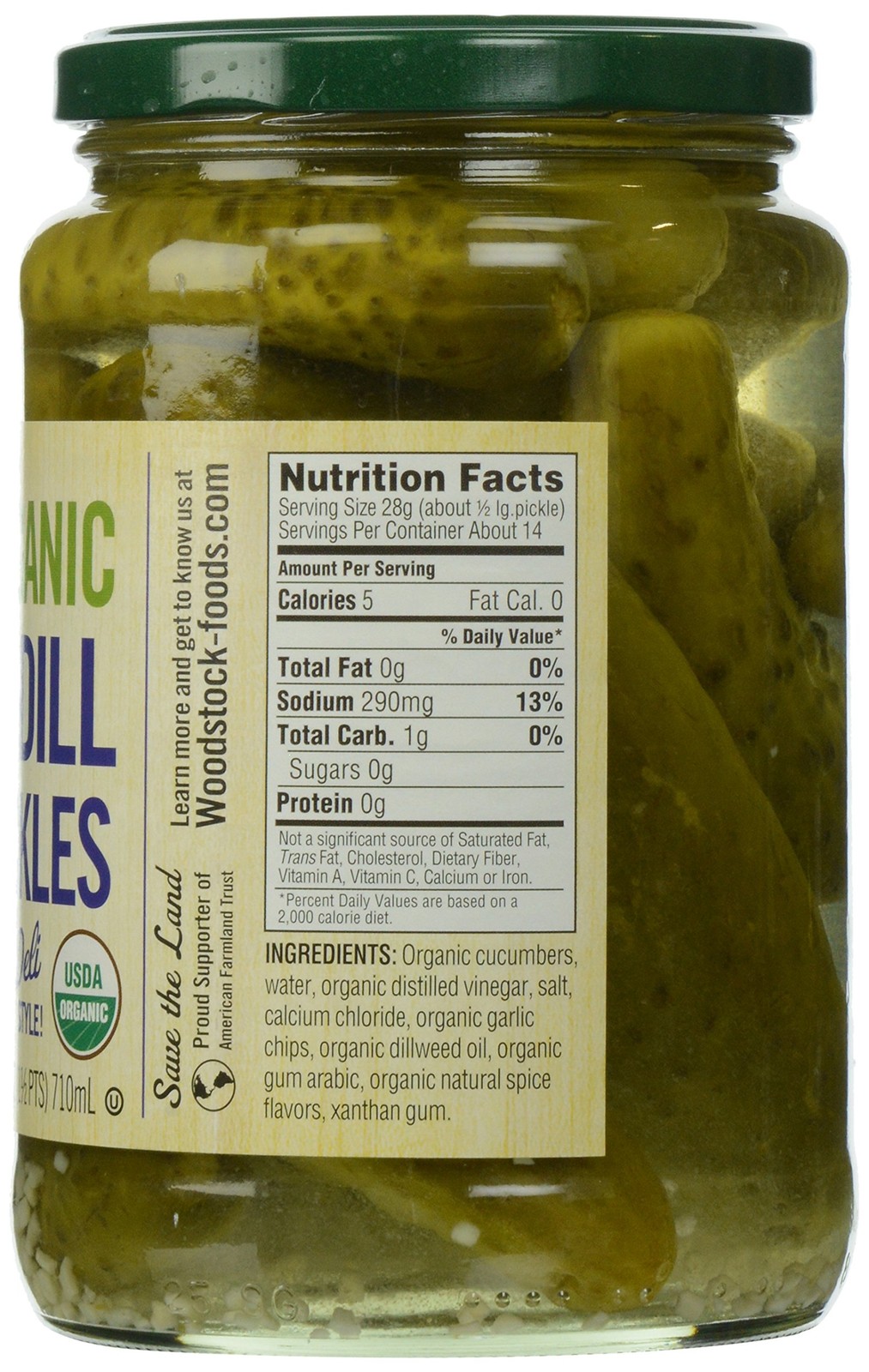 Organic Kosher Whole Dill Pickles Fat Free No Preservatives Non GMO 32 oz
