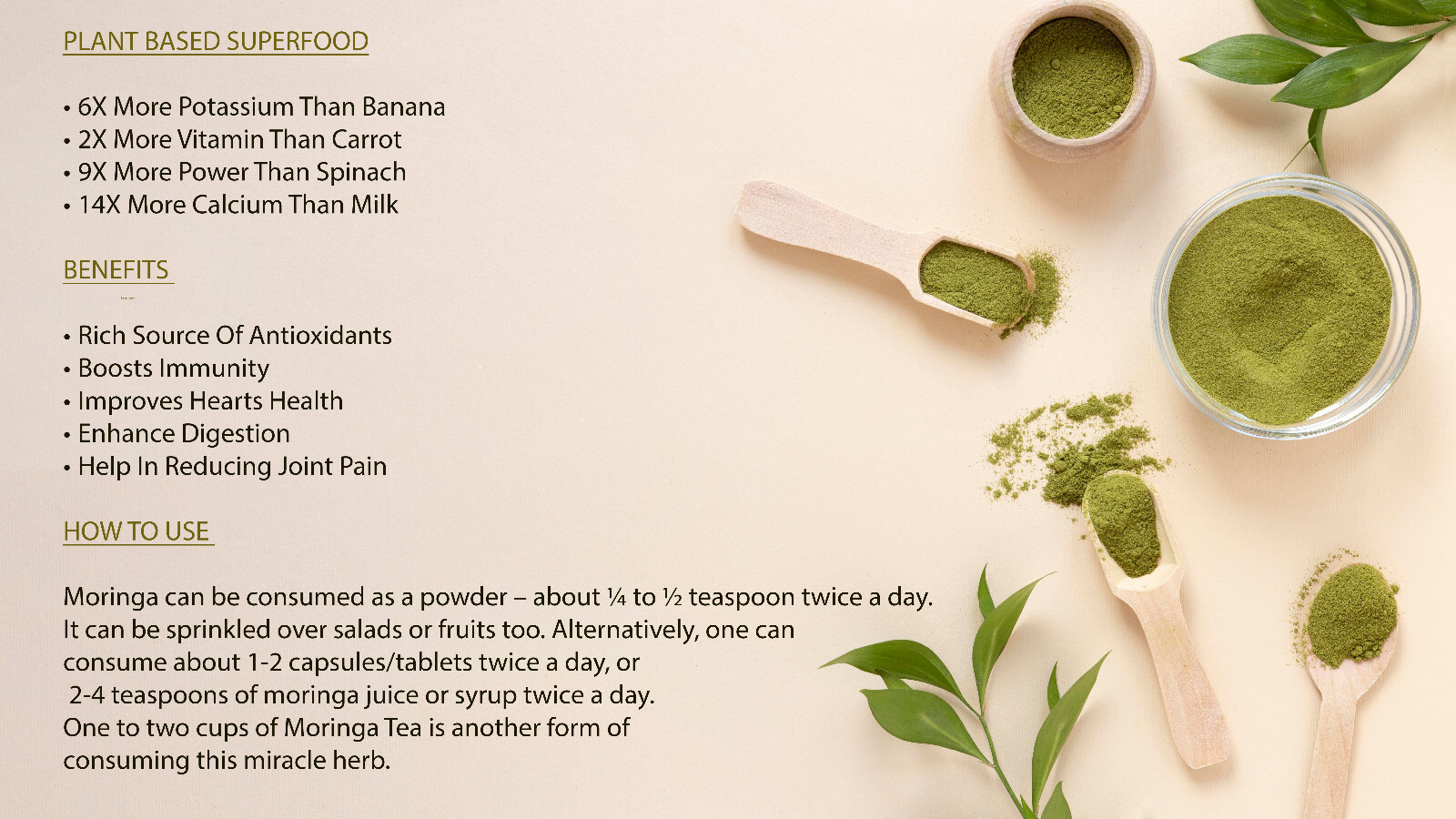 Moringa Leaf Powder Pure & Natural,Boost OverAll Health (100 g)