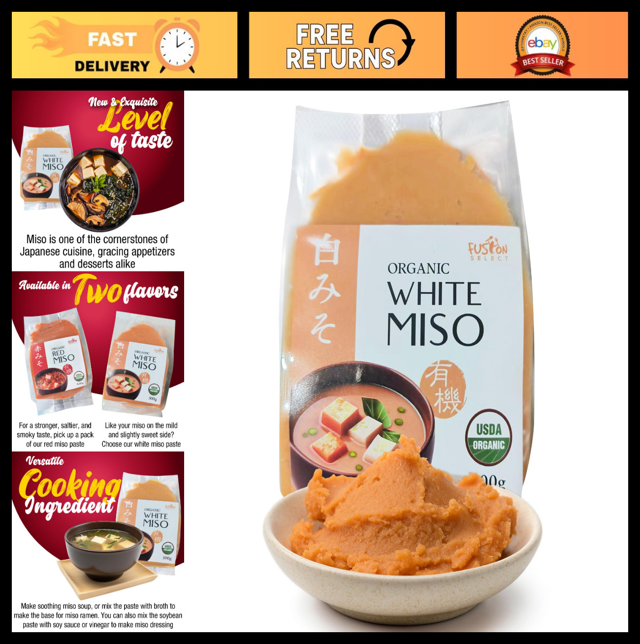 Organic White Miso Paste 600g – Fermented Soybean & Rice – Savory Japanese Cooki
