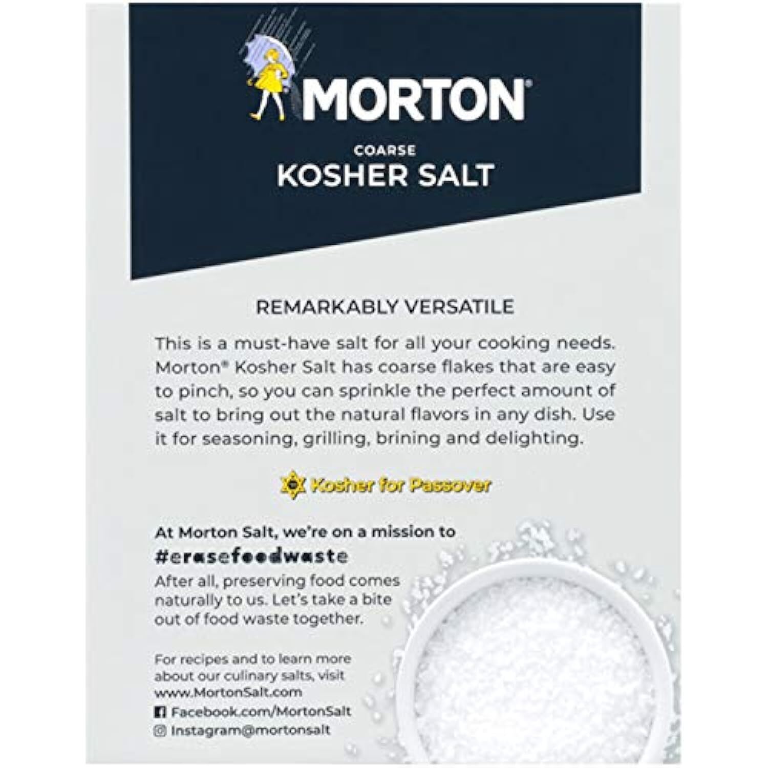 Morton Salt Kosher Salt, Coarse, 3 Pound (Pack of 4)