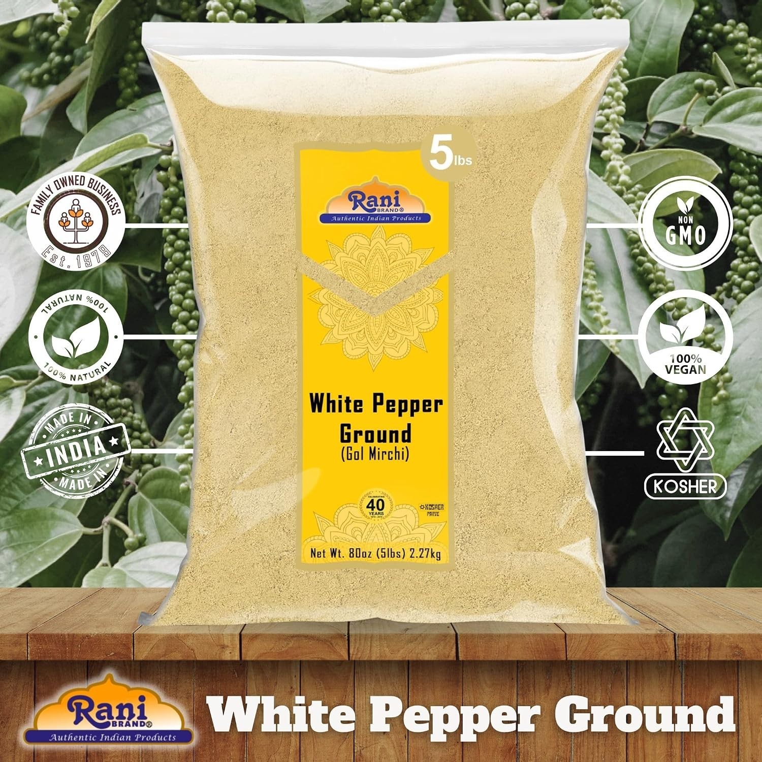 Rani White Pepper Ground Spice 80oz All Natural