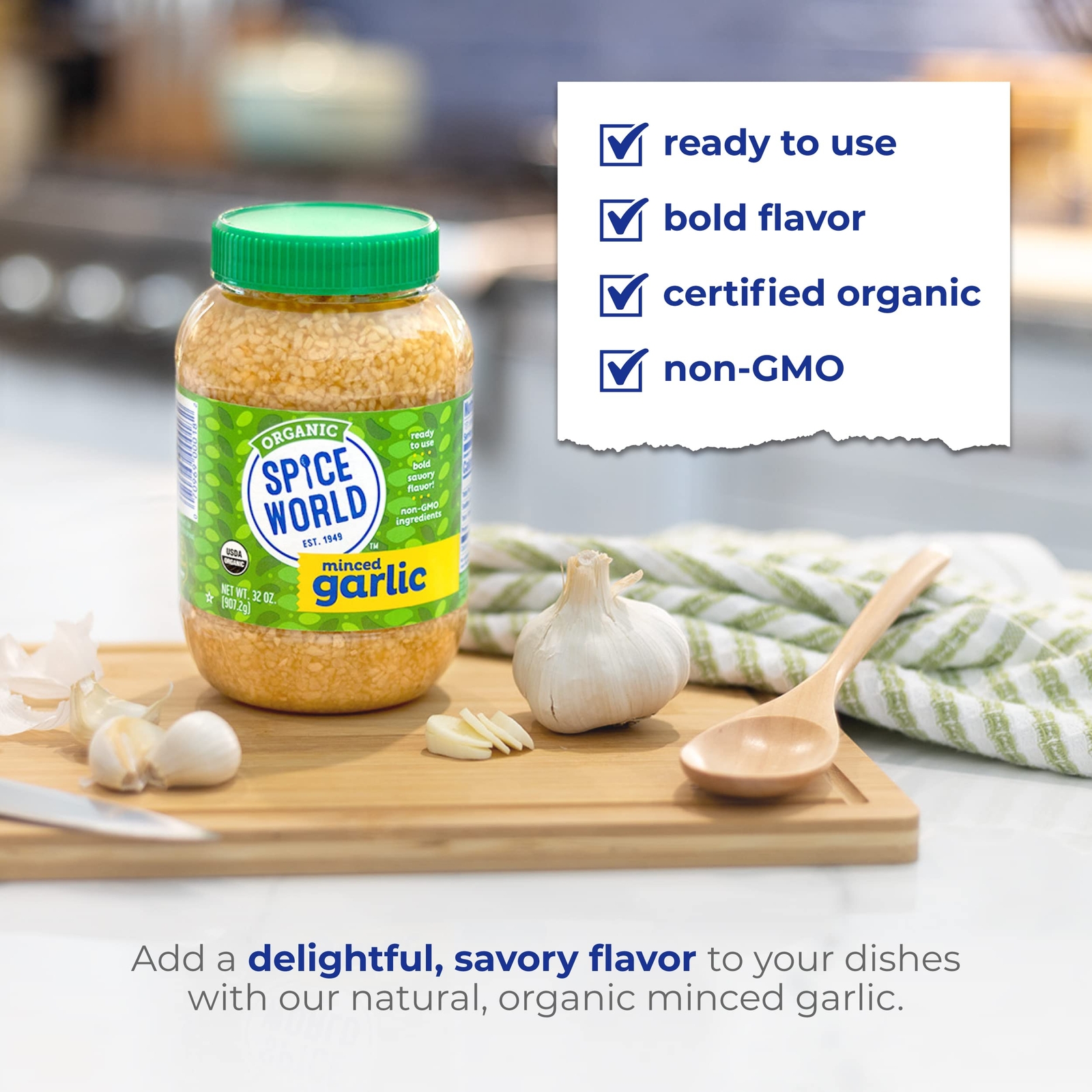 Organic Minced Garlic 32oz Fresh Garlic Flavor Bulk Container Easy Cooking