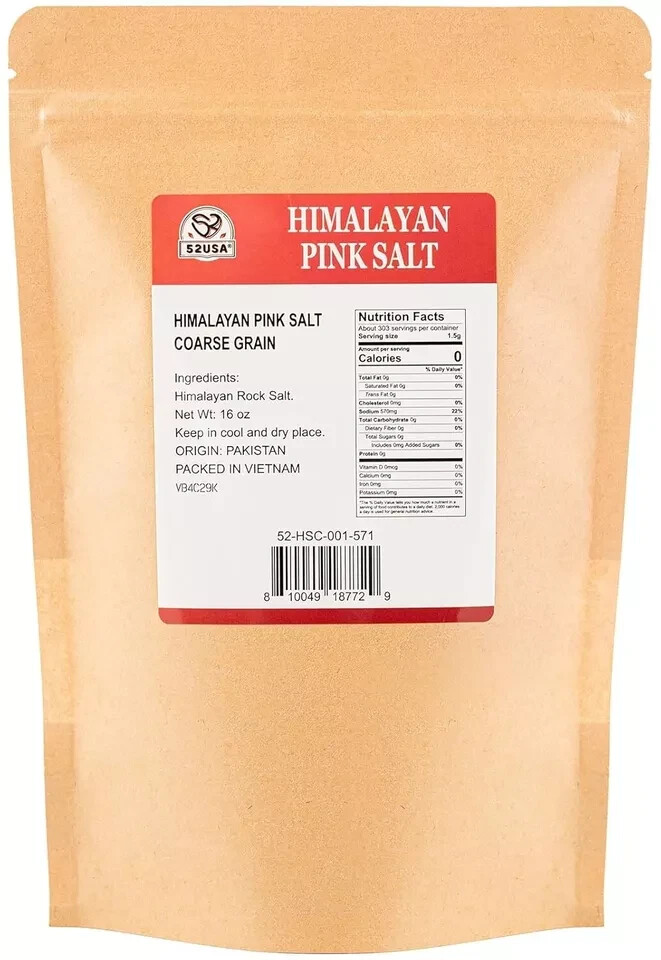 52USA Himalayan Salt Coarse 1 Lb (453G), Pink Himalayan Salt, Sea Salt for Grind