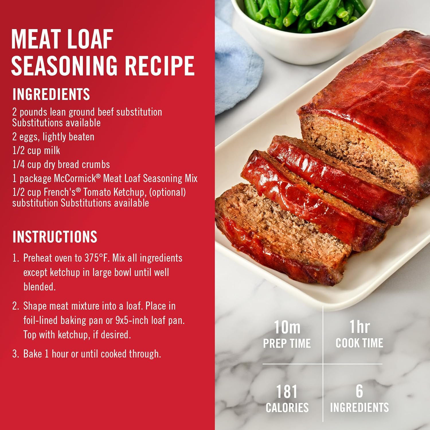 Mccormick Meat Loaf Seasoning Mix 1.5oz Easy Blend for Homemade Meatloaf