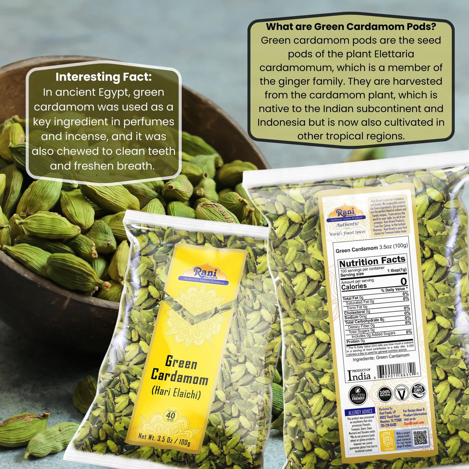 Rani Green Cardamom Pods Spice (Hari Elachi) 3.5oz 3.5 Ounce (Pack of 1)