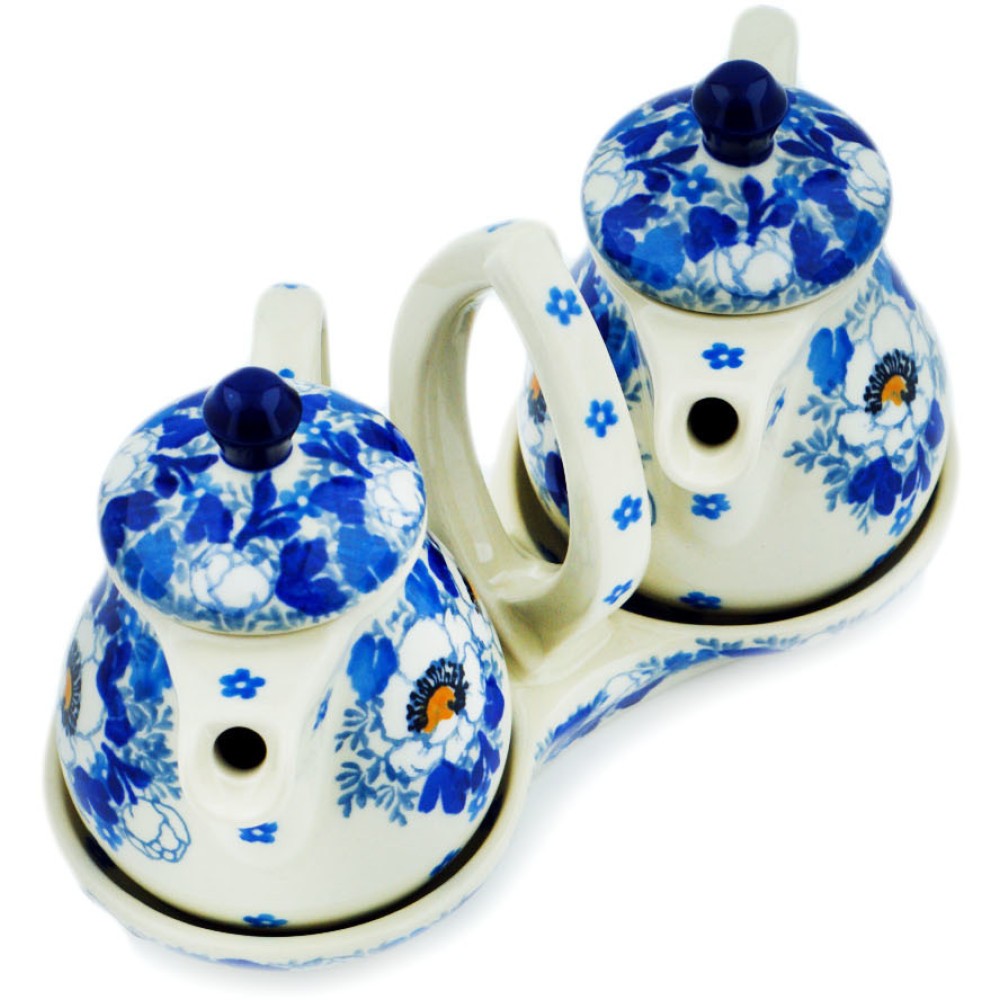 Polish Pottery Seasoning Set 6-inch Blue Spring Handmade in Boleslawiec Poland